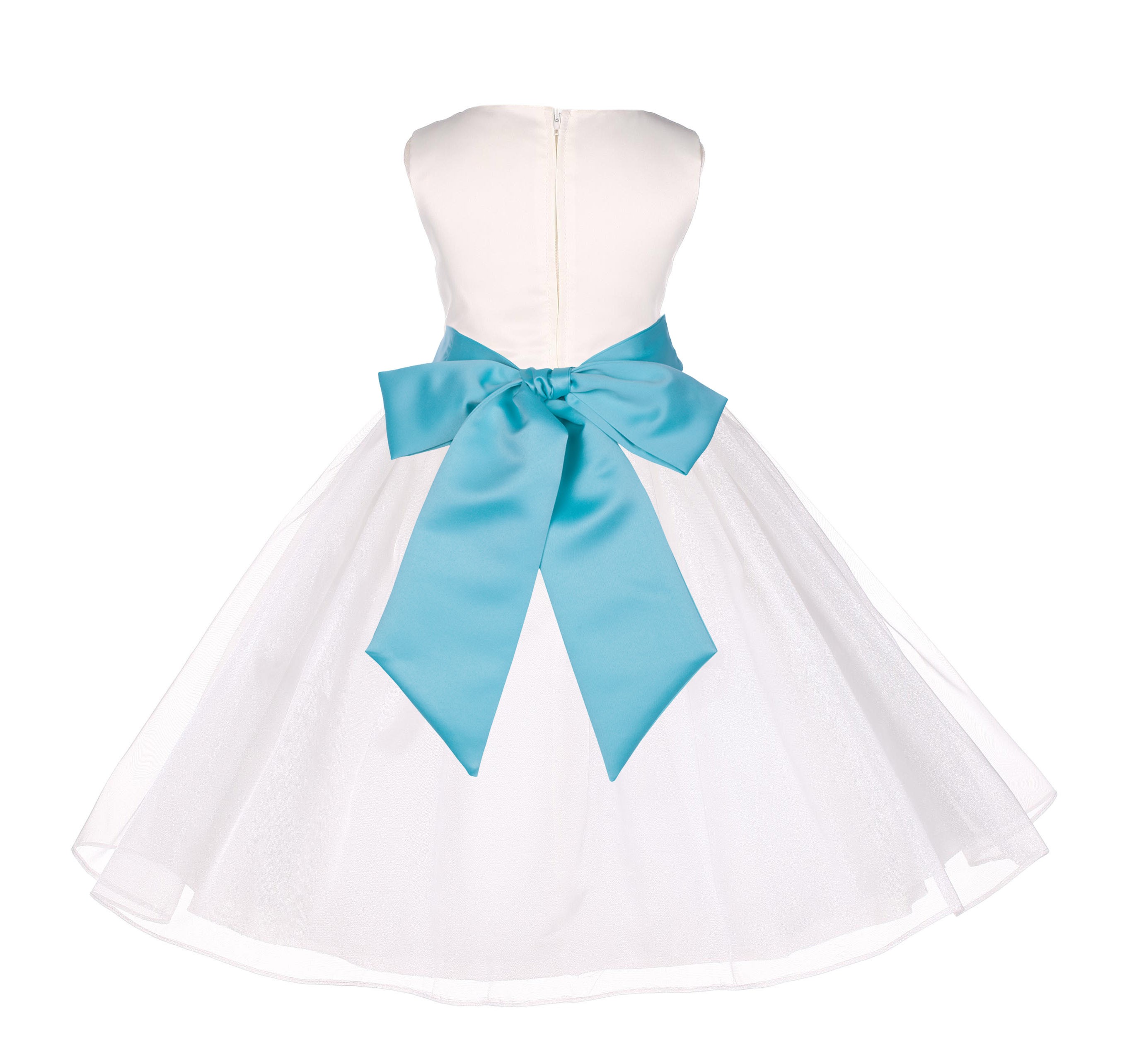 Ivory/Spa Satin Bodice Organza Skirt Flower Girl Dress 841S