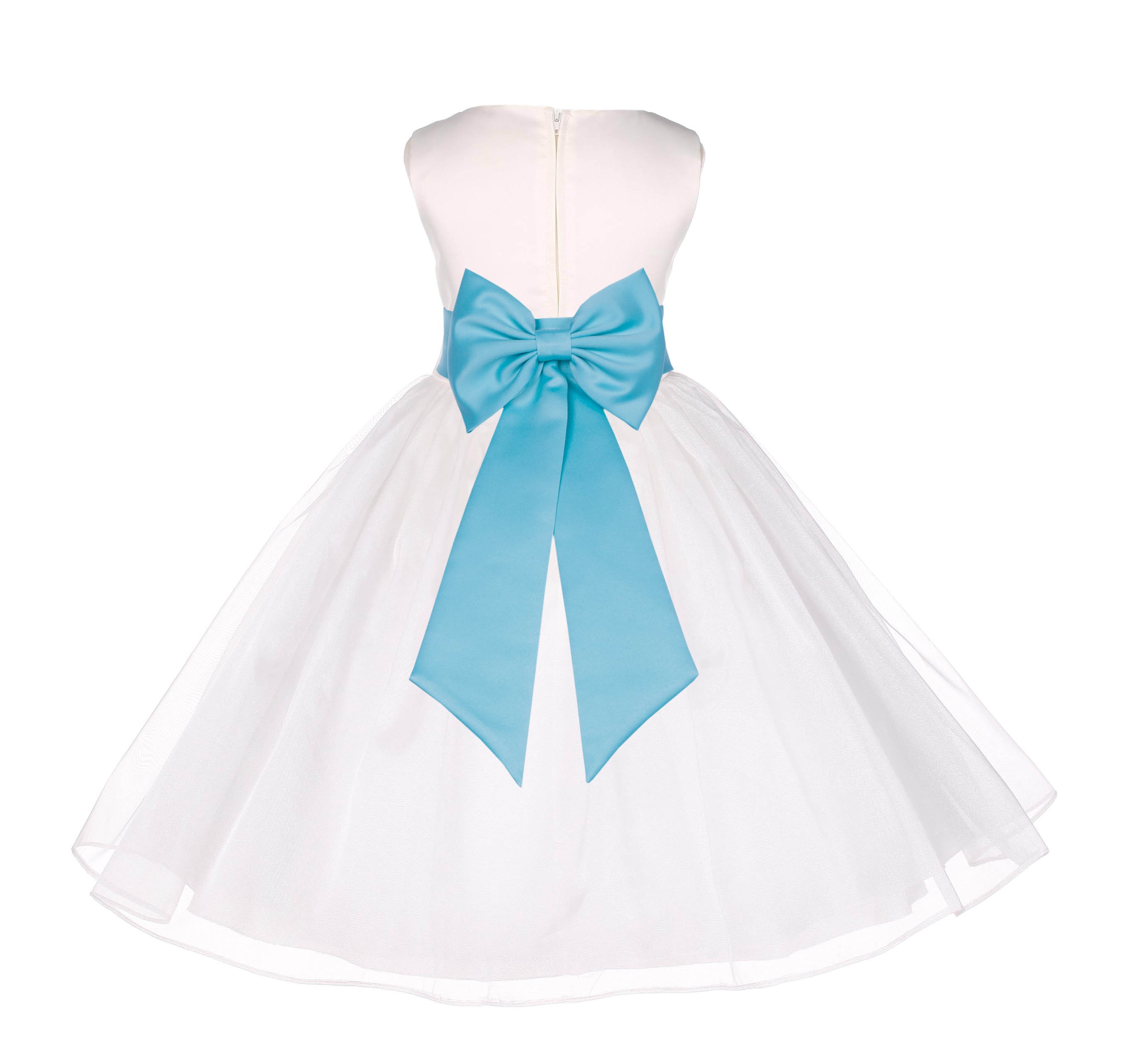 Ivory/Spa Satin Bodice Organza Skirt Flower Girl Dress 841T