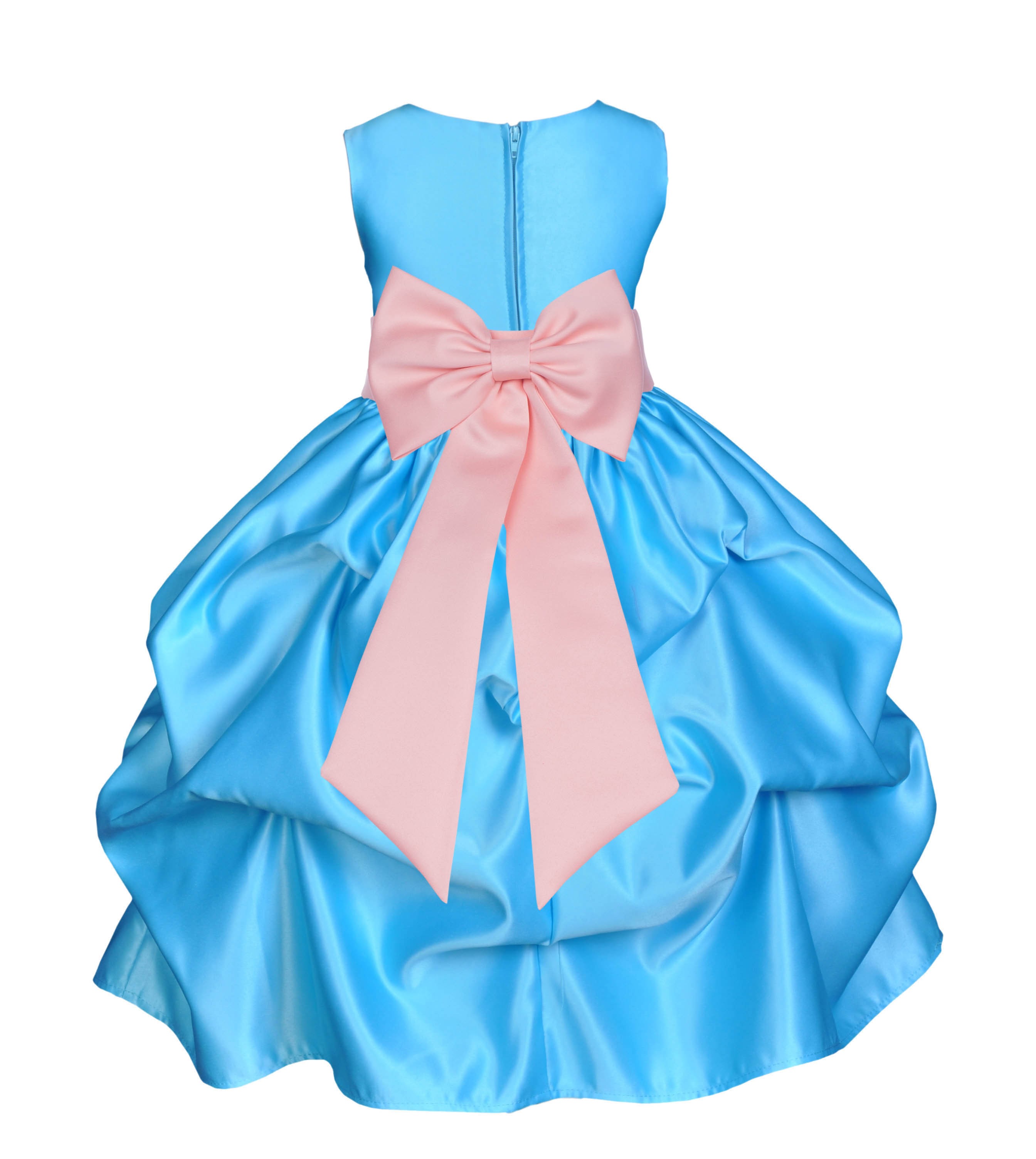 Turquoise/Peach Satin Pick-Up Flower Girl Dress Receptions 208T