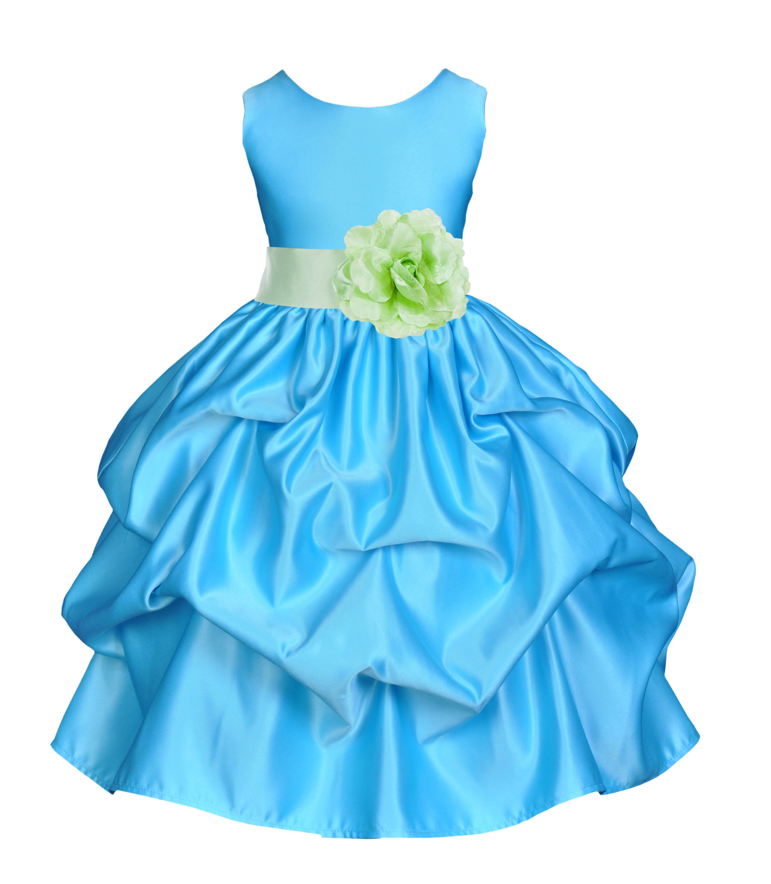 Turquoise/Apple Green Satin Pick-Up Flower Girl Dress Receptions 208T