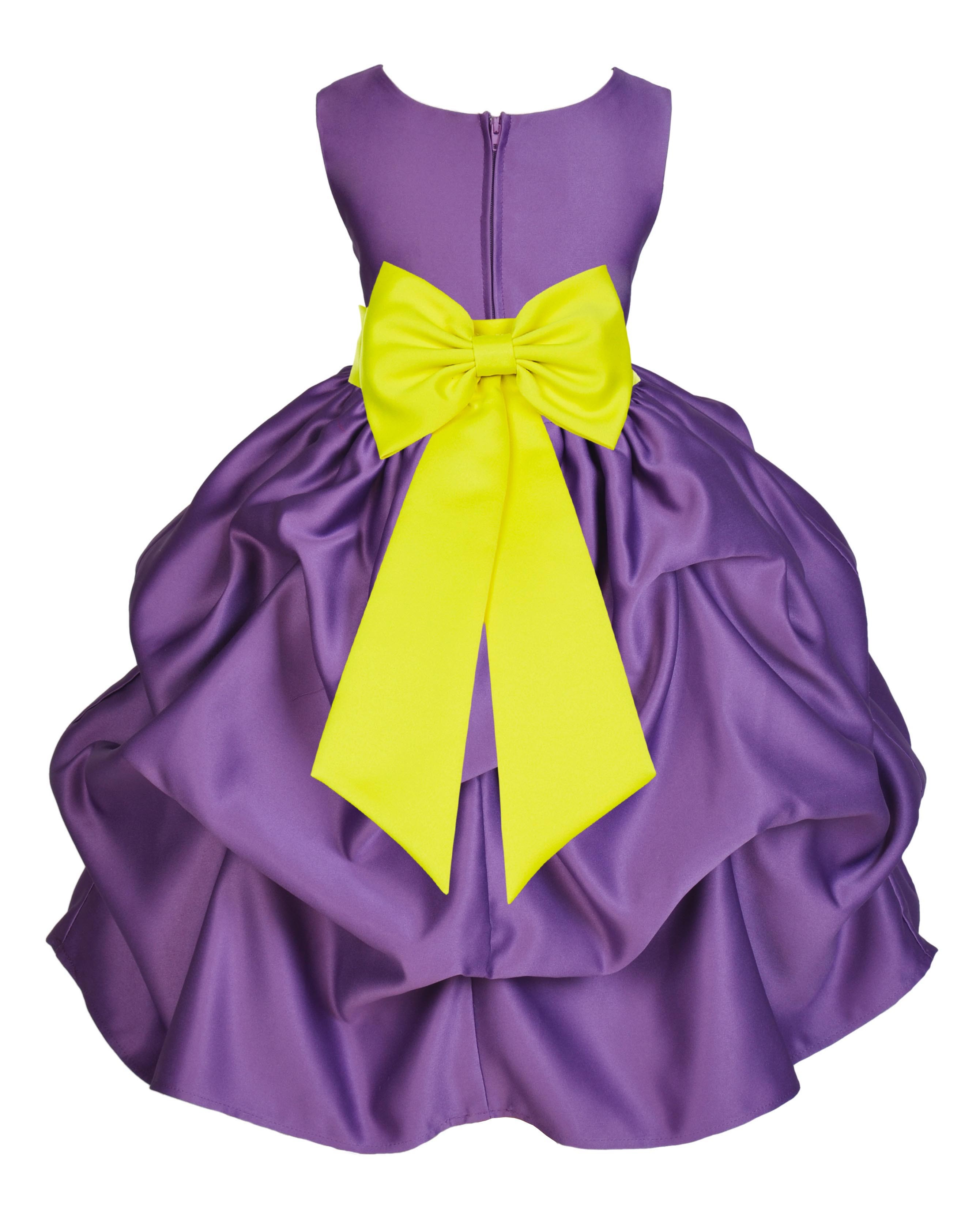 Purple/Lemon Satin Pick-Up Flower Girl Dress Princess 208T