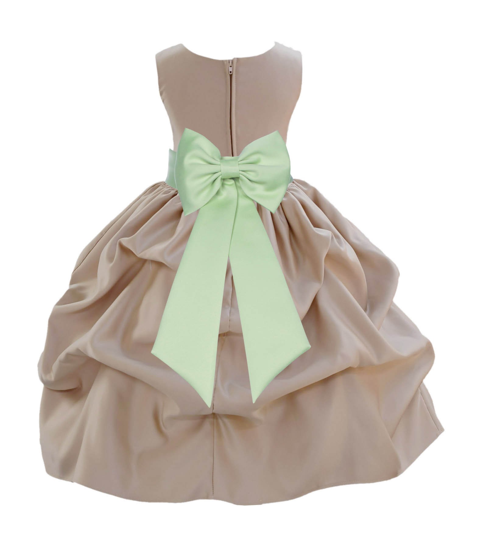 Champagne/Apple Green Satin Pick-Up Flower Girl Dress Party 208T