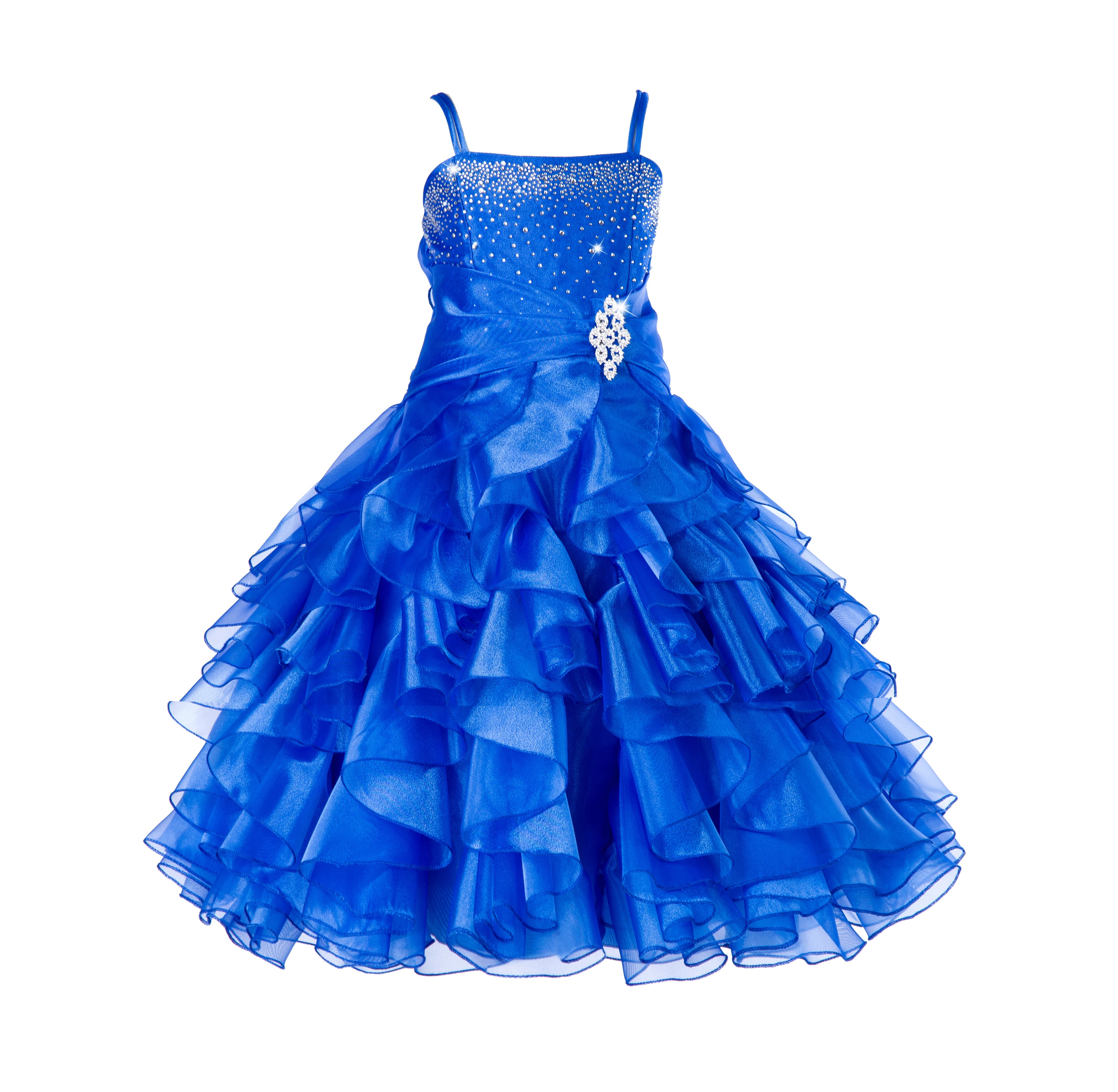 Royal Blue Rhinestone Organza Layers Flower Girl Dress Elegant Stunning 164S