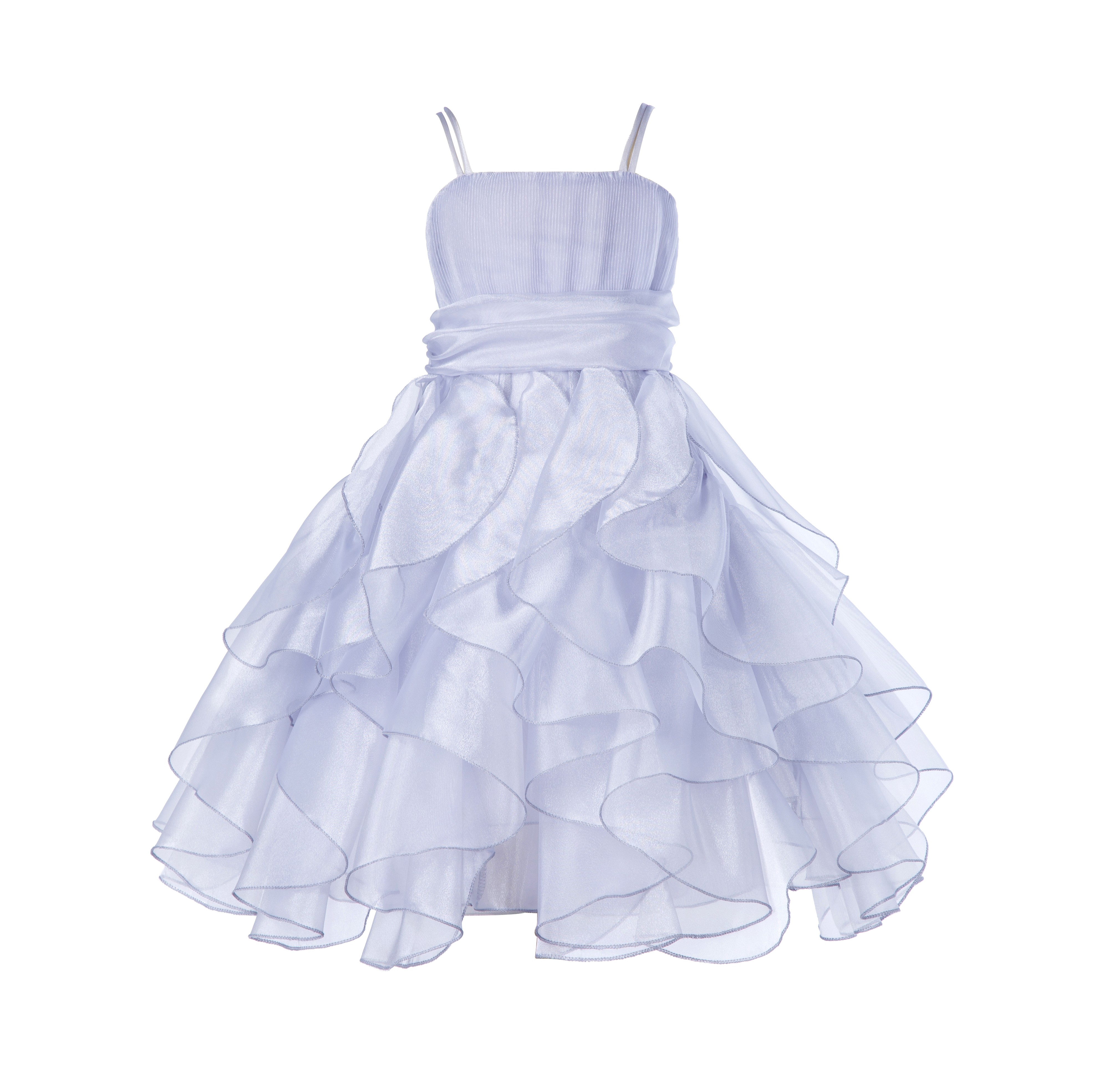 Silver Ruffled Bodice Spaghetti Strap Organza Flower Girl Dress 151S