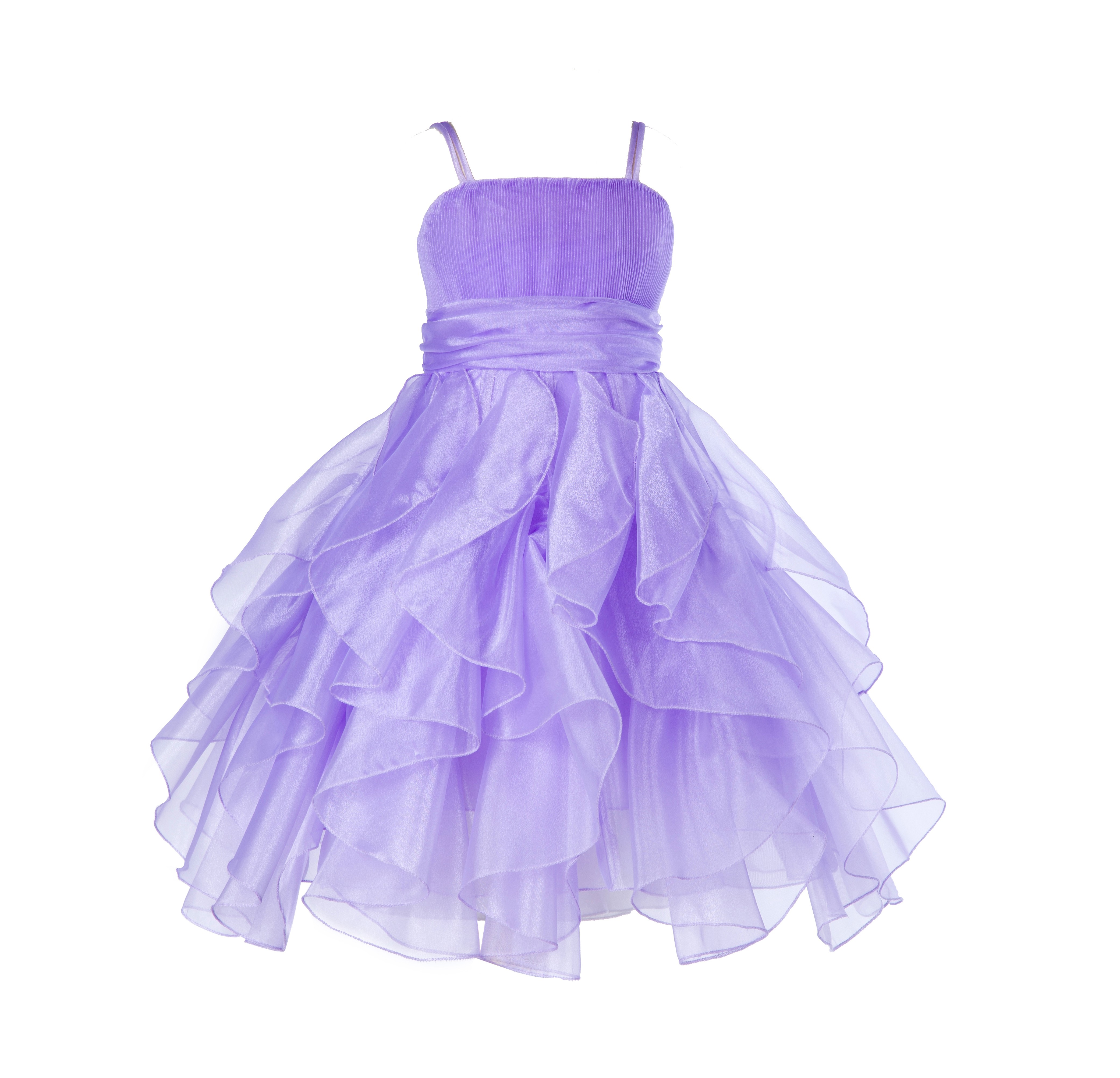 Lilac Ruffled Bodice Spaghetti Strap Organza Flower Girl Dress 151S