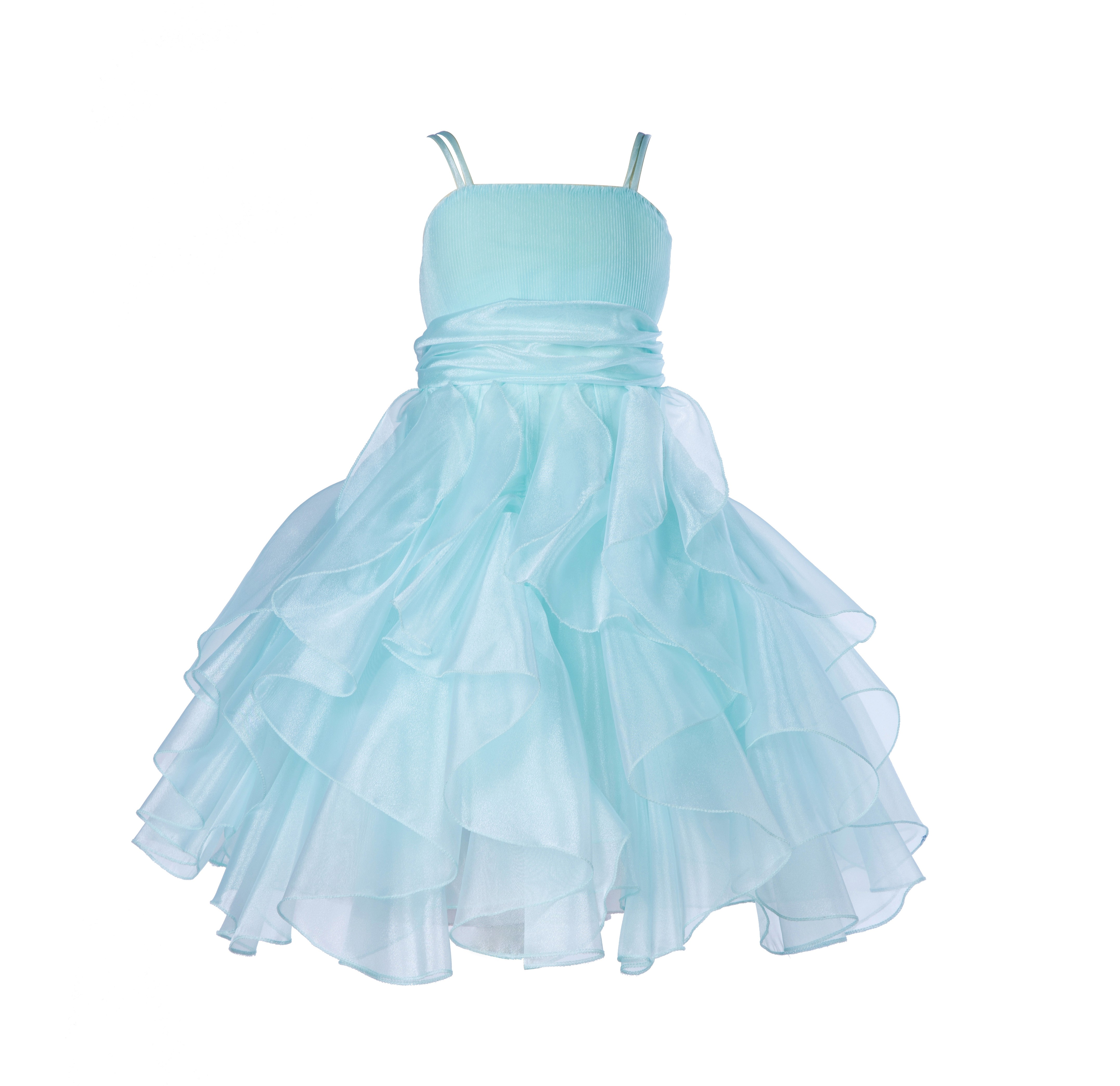 Mint Ruffled Bodice Spaghetti Strap Organza Flower Girl Dress 151S