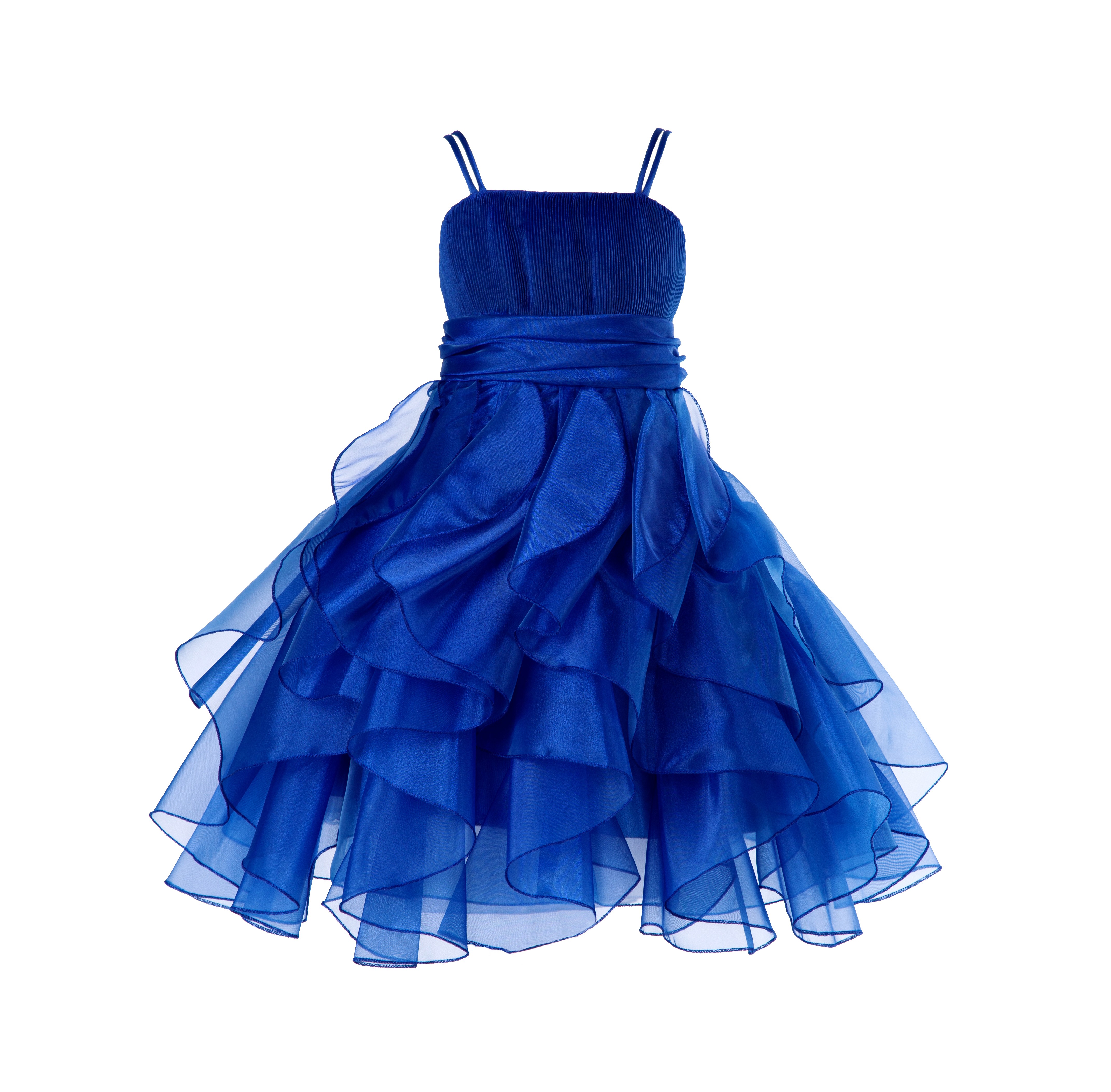 Navy Blue Ruffled Bodice Spaghetti Strap Organza Flower Girl Dress 151S