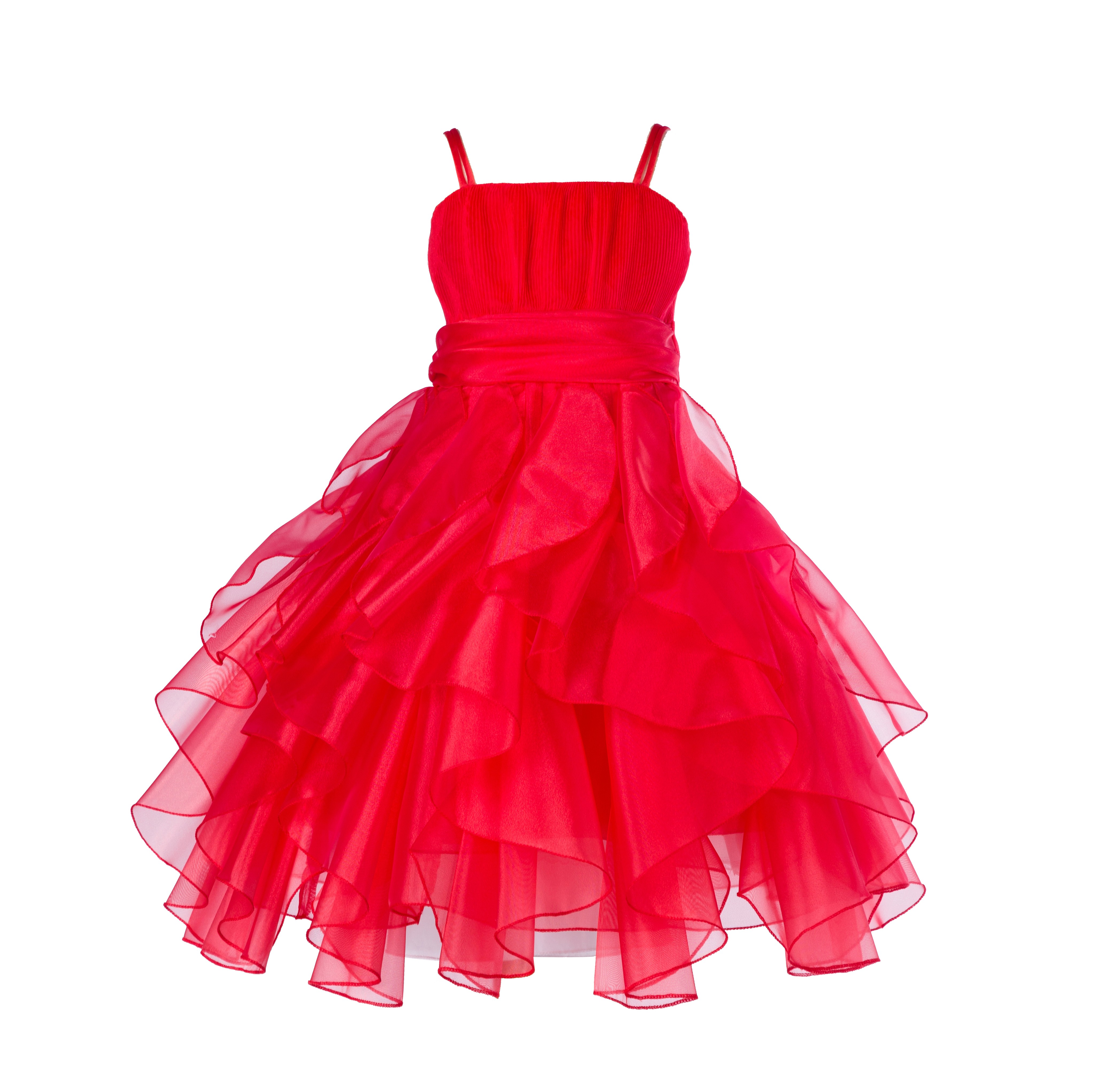 Red Ruffled Bodice Spaghetti Strap Organza Flower Girl Dress 151S