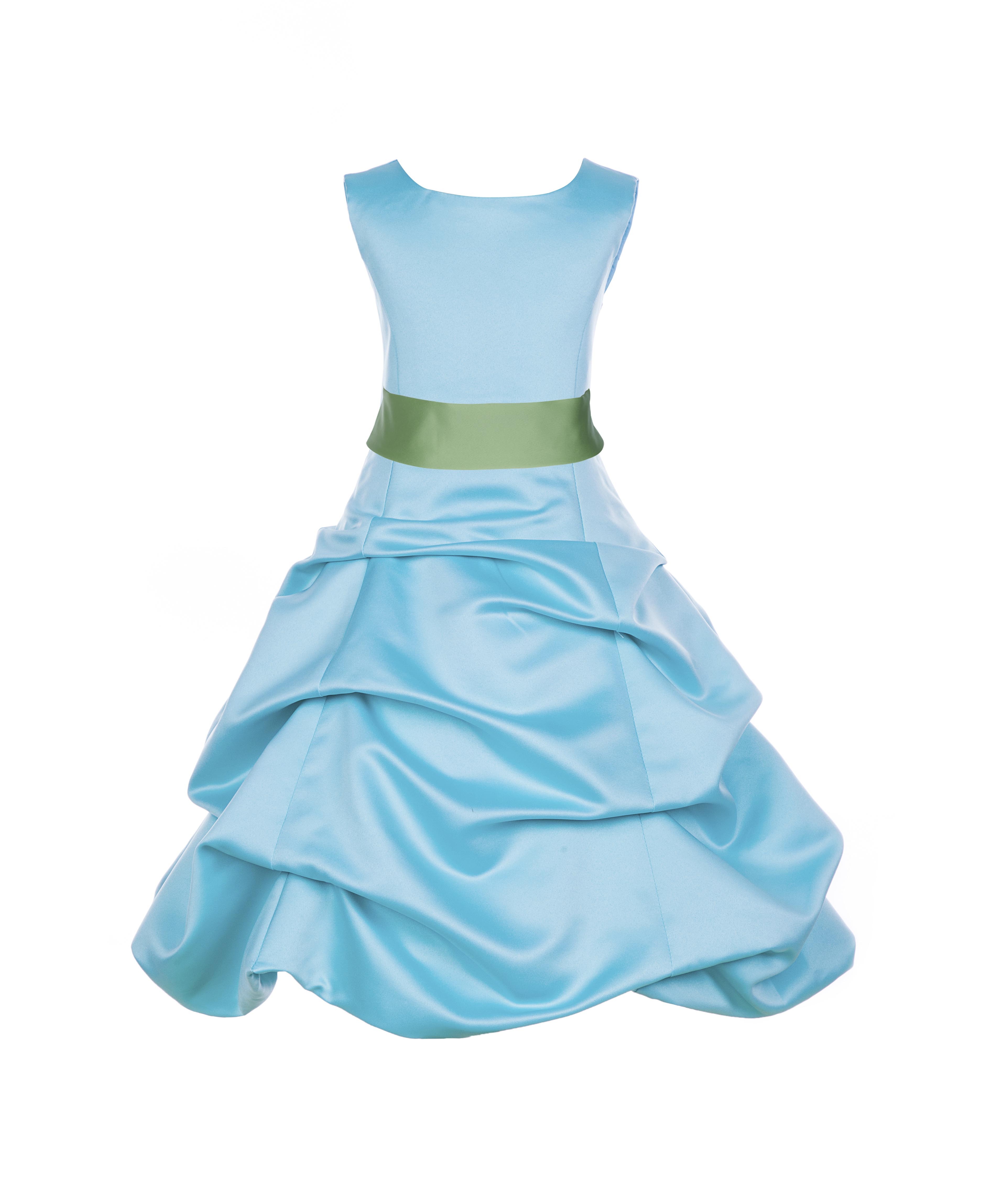 Spa Blue/Apple Green Satin Pick-Up Bubble Flower Girl Dress 806S