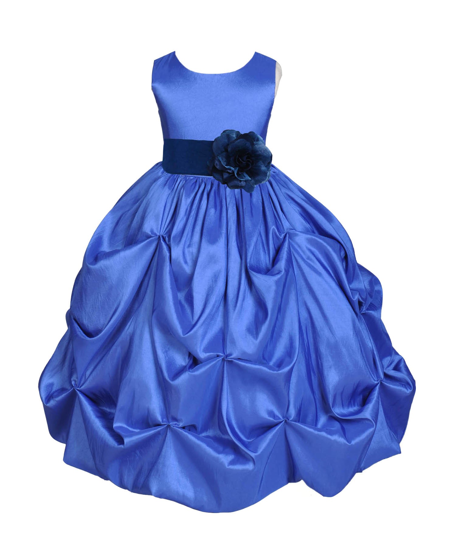 Royal Blue/Navy Satin Taffeta Pick-Up Bubble Flower Girl Dress 301S
