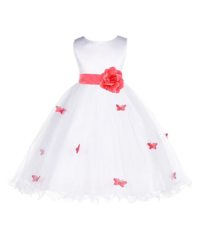 Coral Butterflies Tulle Flower Girl Dress Elegant Pageant 509S