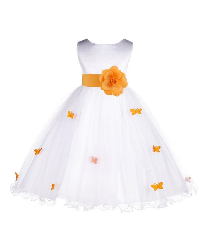 Orange Butterflies Tulle Flower Girl Dress Elegant Pageant 509T