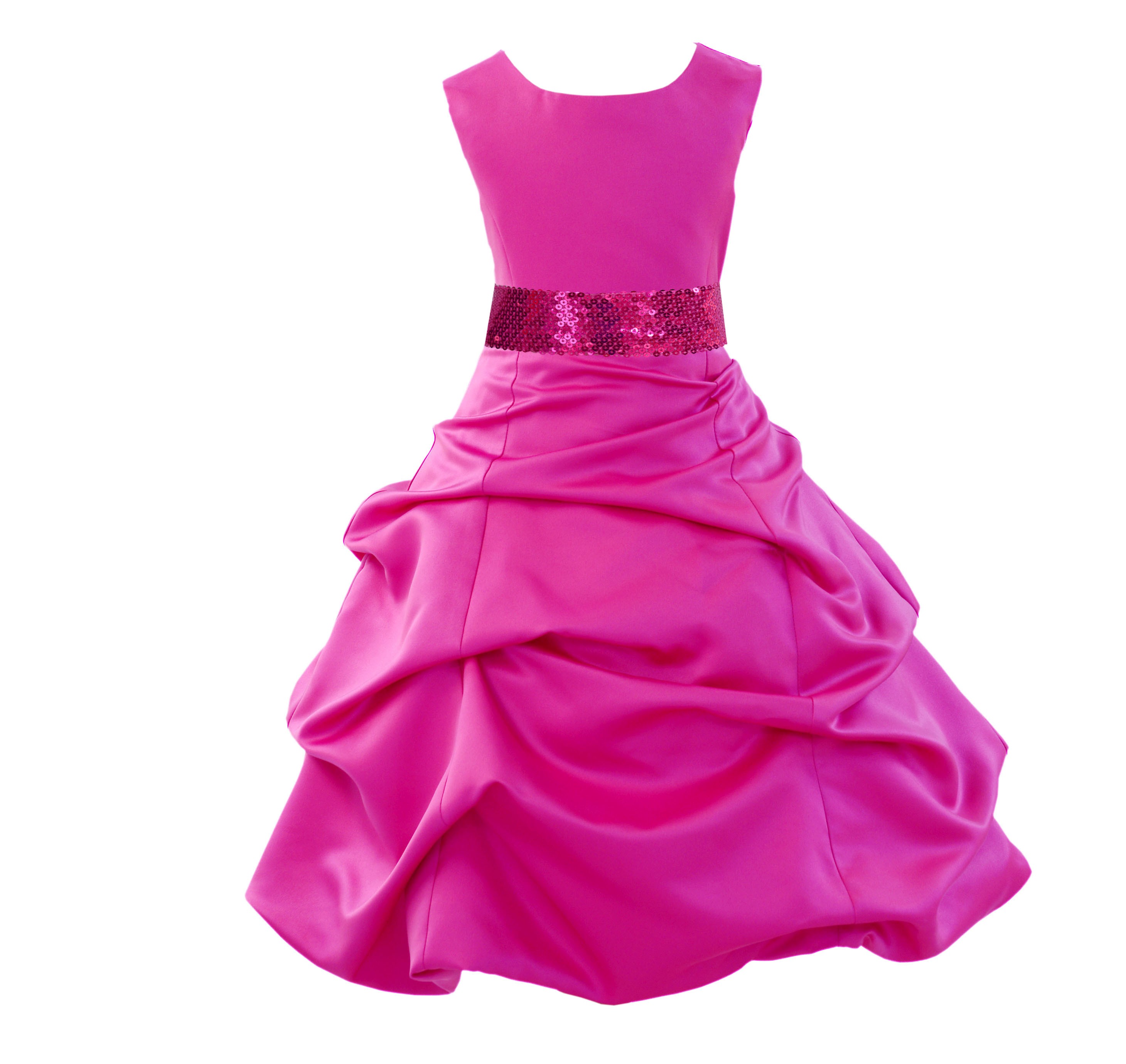 Matching Fuchsia Satin Pick-Up Bubble Flower Girl Dress Sequins 806mh