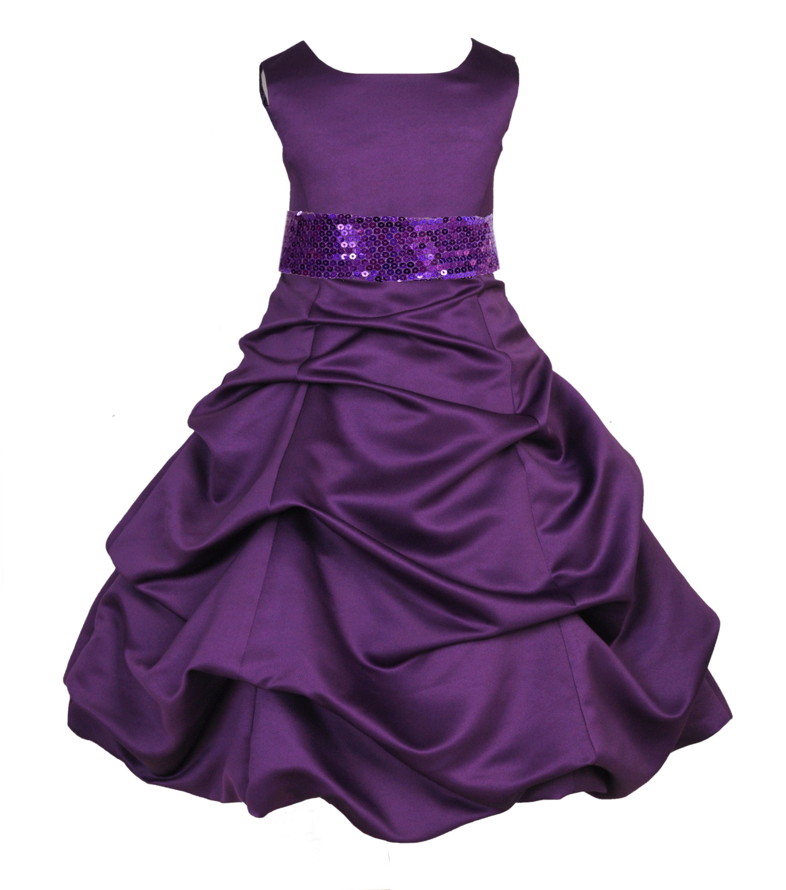 Matching Purple Satin Pick-Up Bubble Flower Girl Dress Sequins 806mh