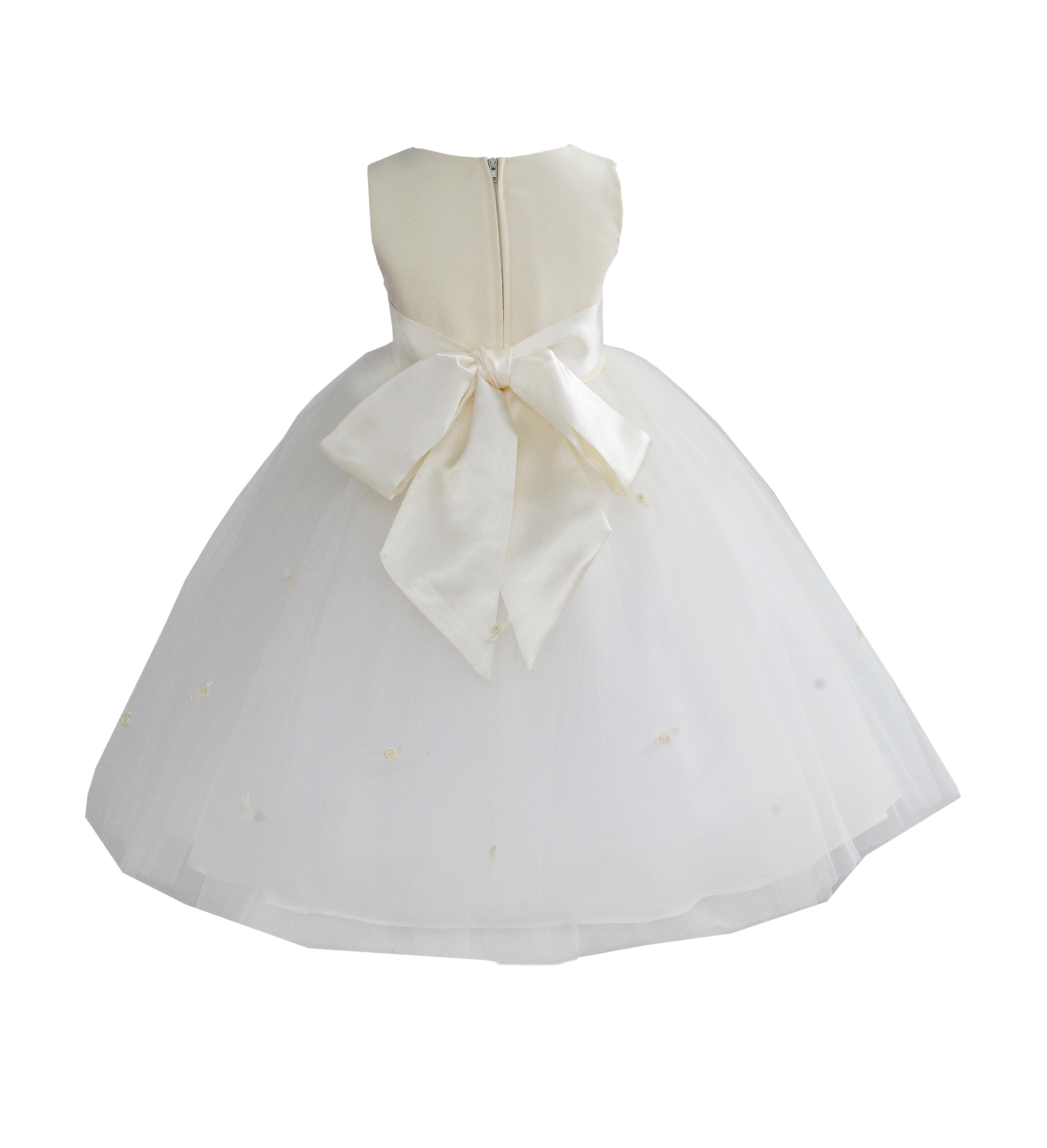 Ivory Rosebuds Satin Tulle Flower Girl Dress Special Occasions 815S