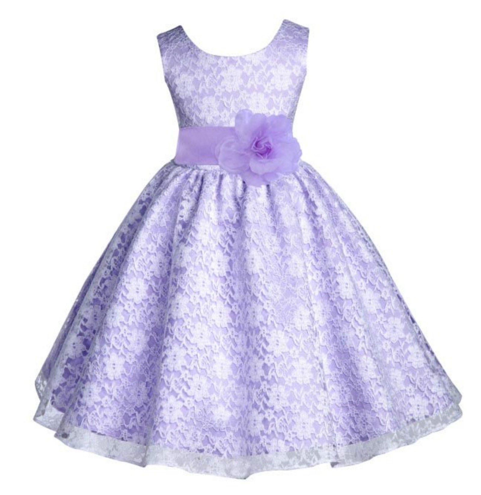 White/Lilac Floral Lace Overlay Flower Girl Dress Formal Beauty 163S
