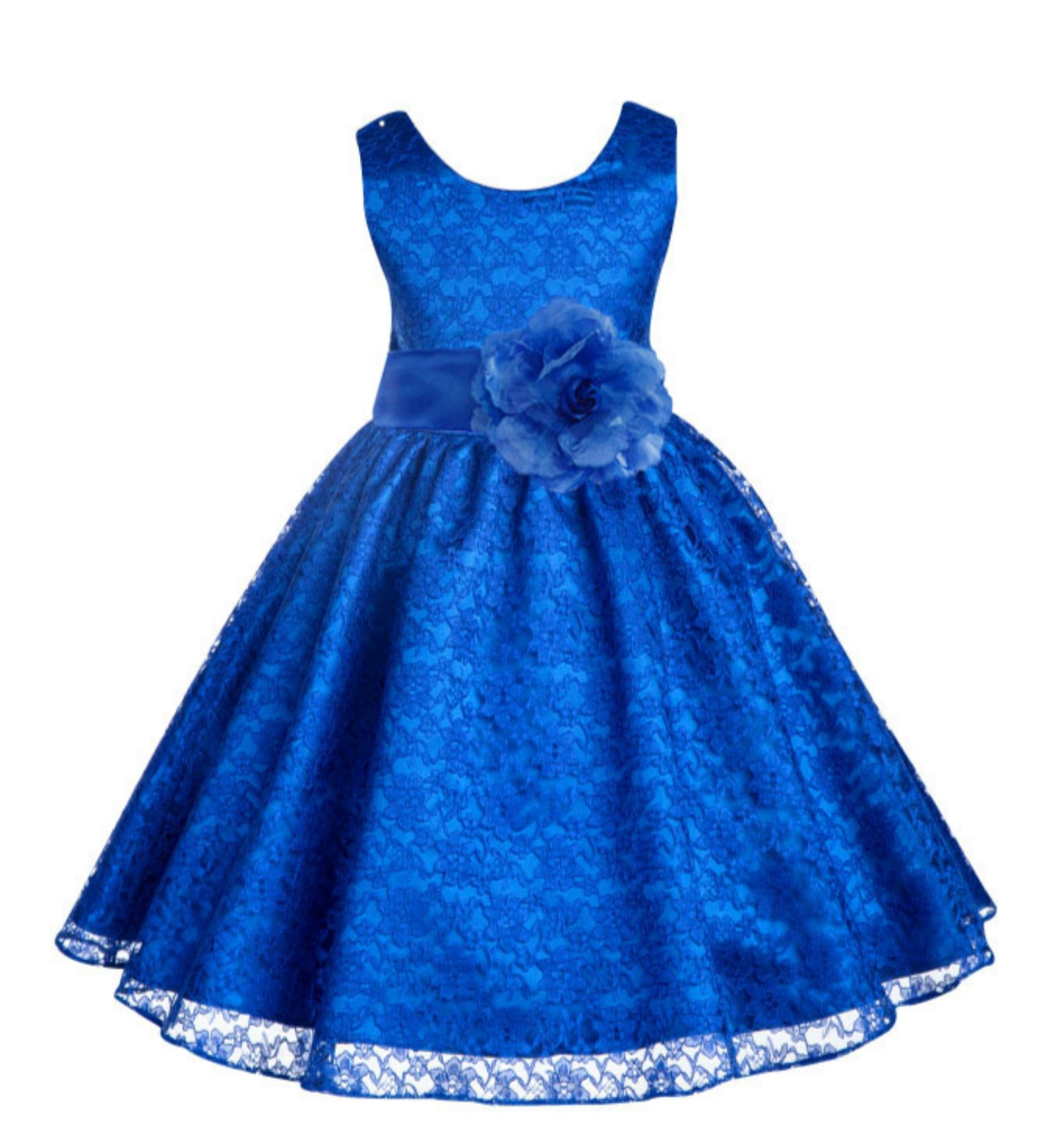 Royal Blue Floral Lace Overlay Flower Girl Dress Formal Beauty 163S