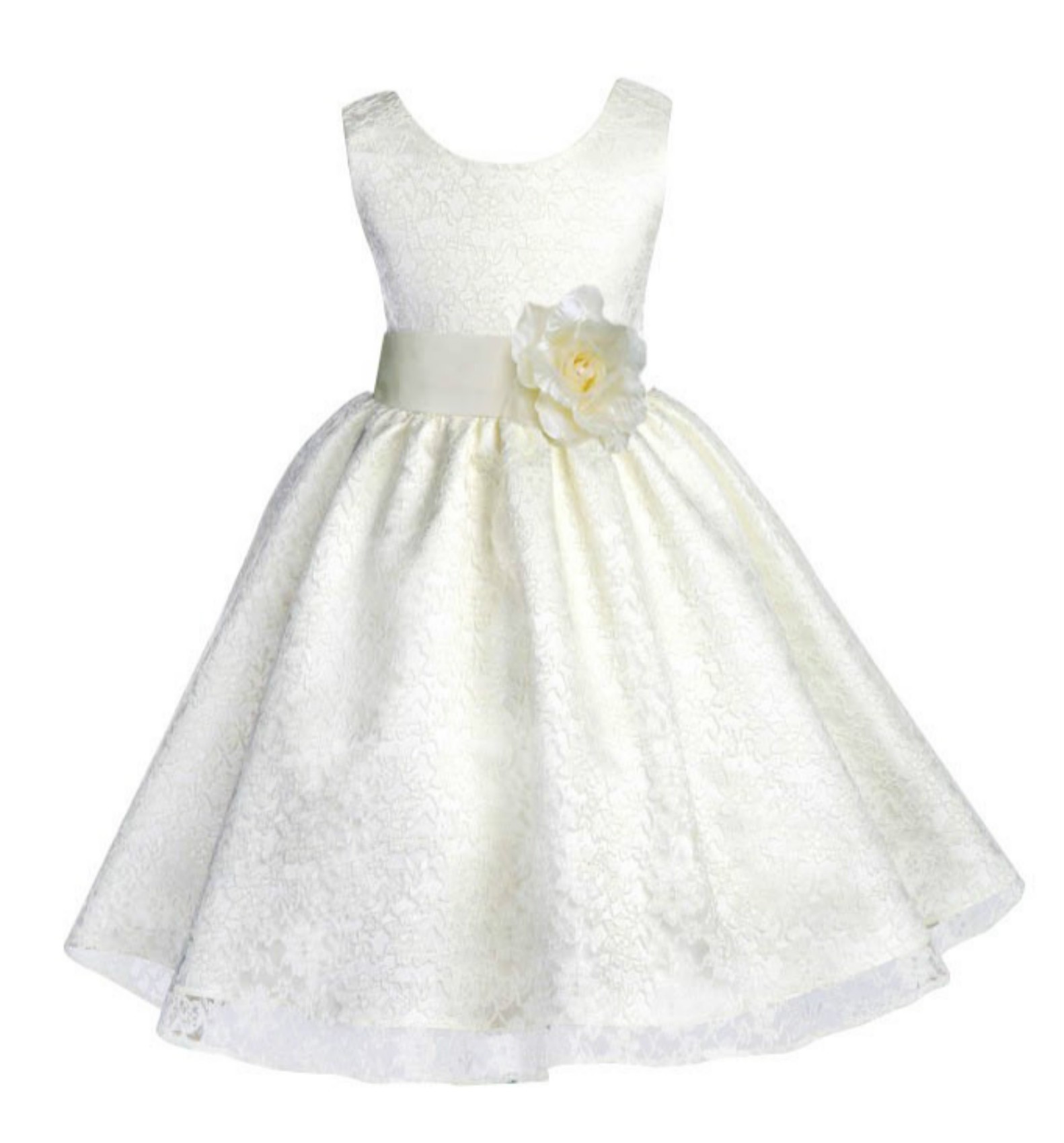 Ivory Floral Lace Overlay Flower Girl Dress Formal Beauty 163S