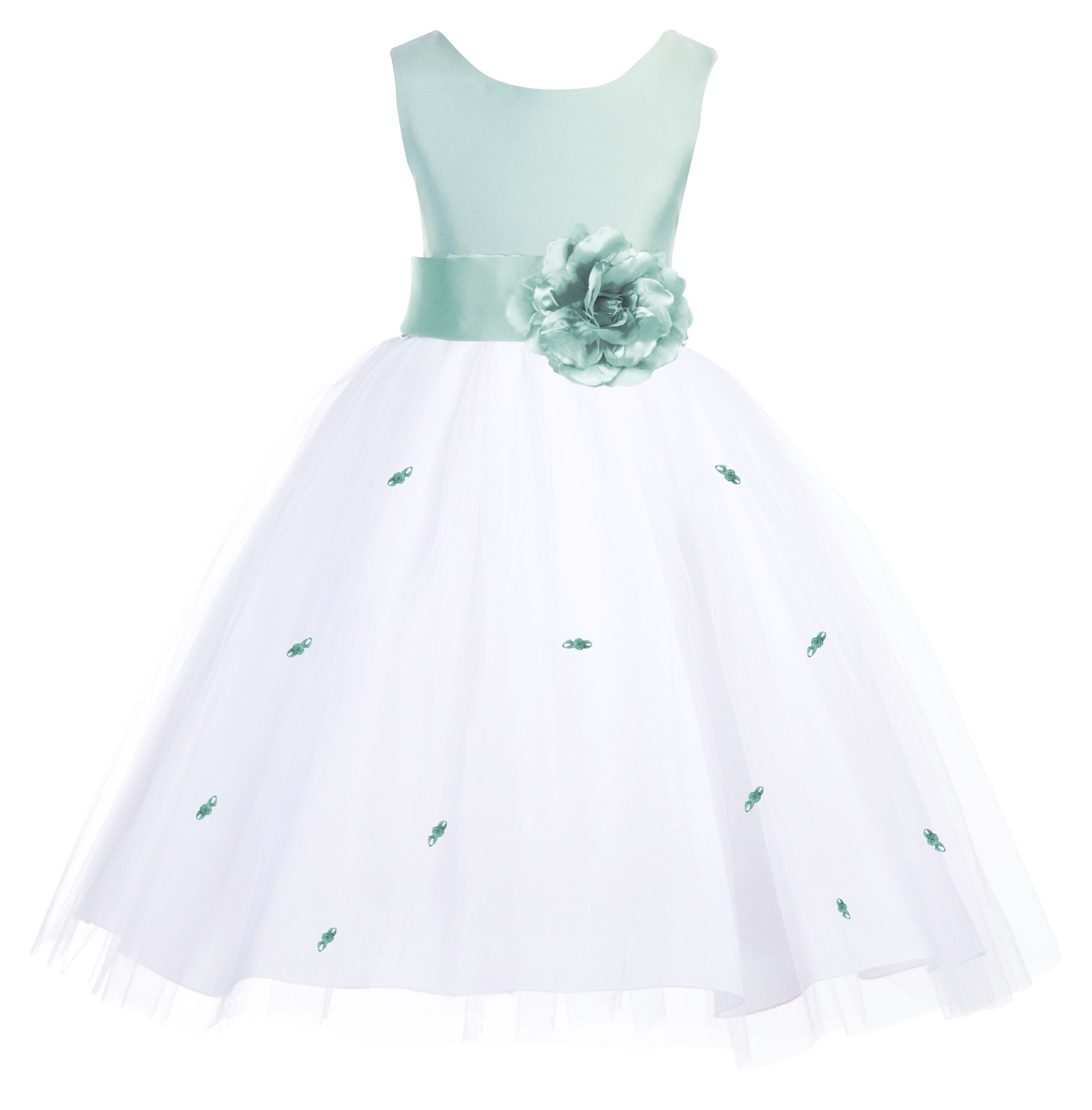Sage Rosebuds Satin Tulle Flower Girl Dress Special Occasions 815S