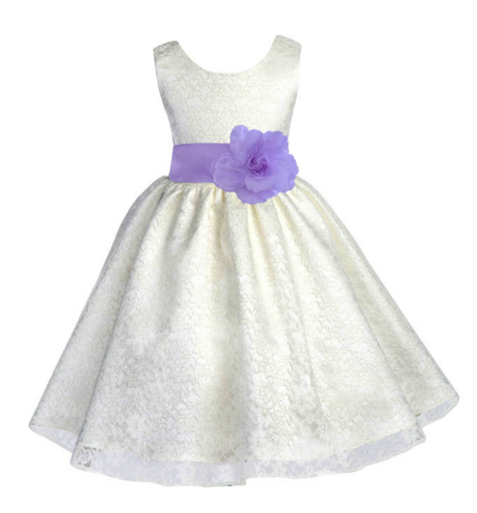 Ivory/Lilac Floral Lace Overlay Flower Girl Dress Special Event 163S