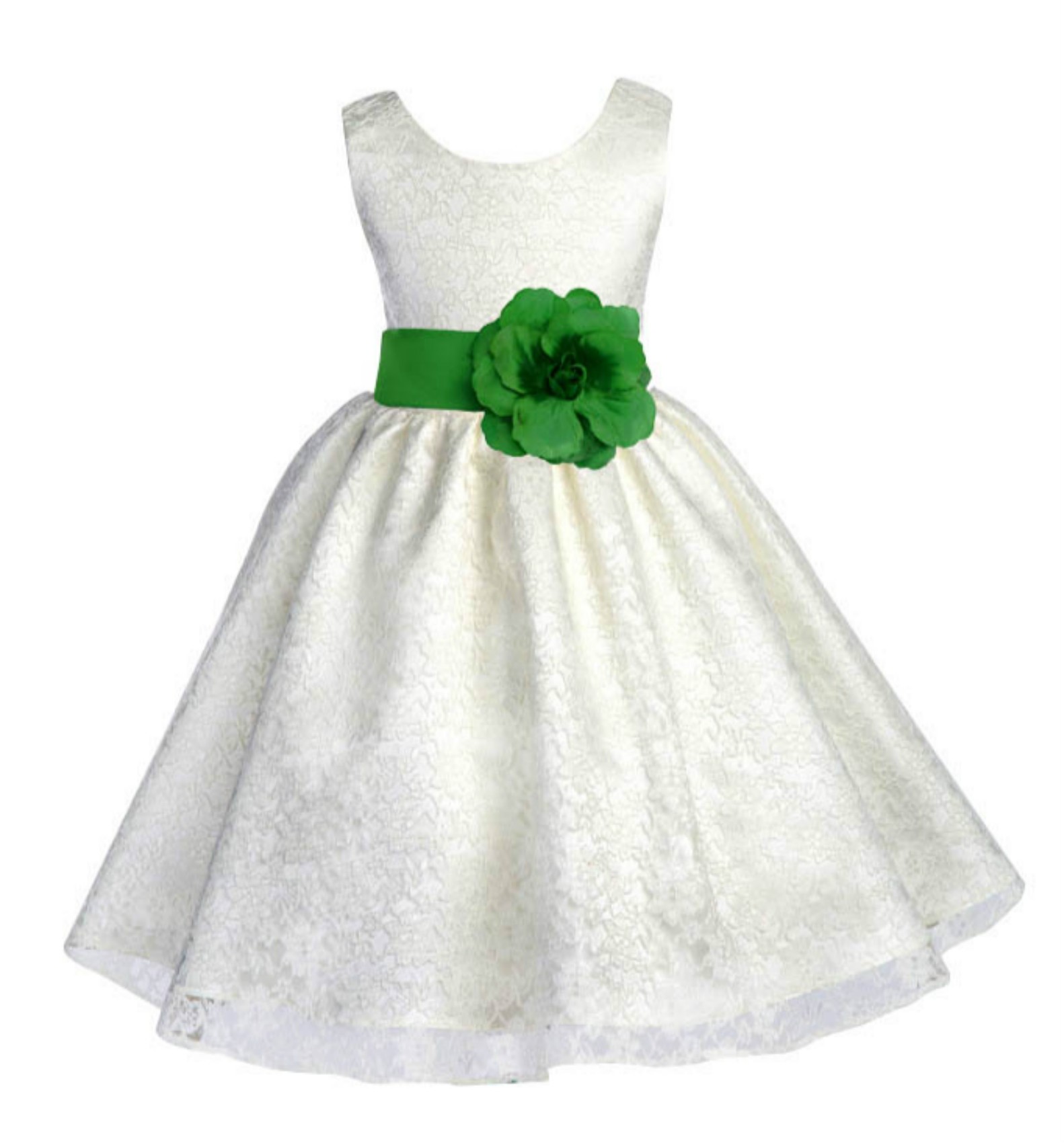 Ivory/Lime Floral Lace Overlay Flower Girl Dress Special Event 163S