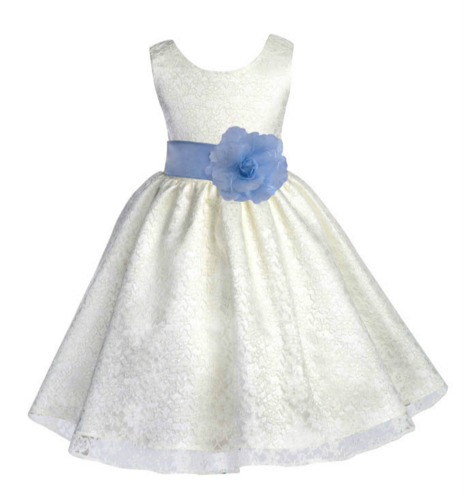 Ivory/Sky Floral Lace Overlay Flower Girl Dress Special Event 163S