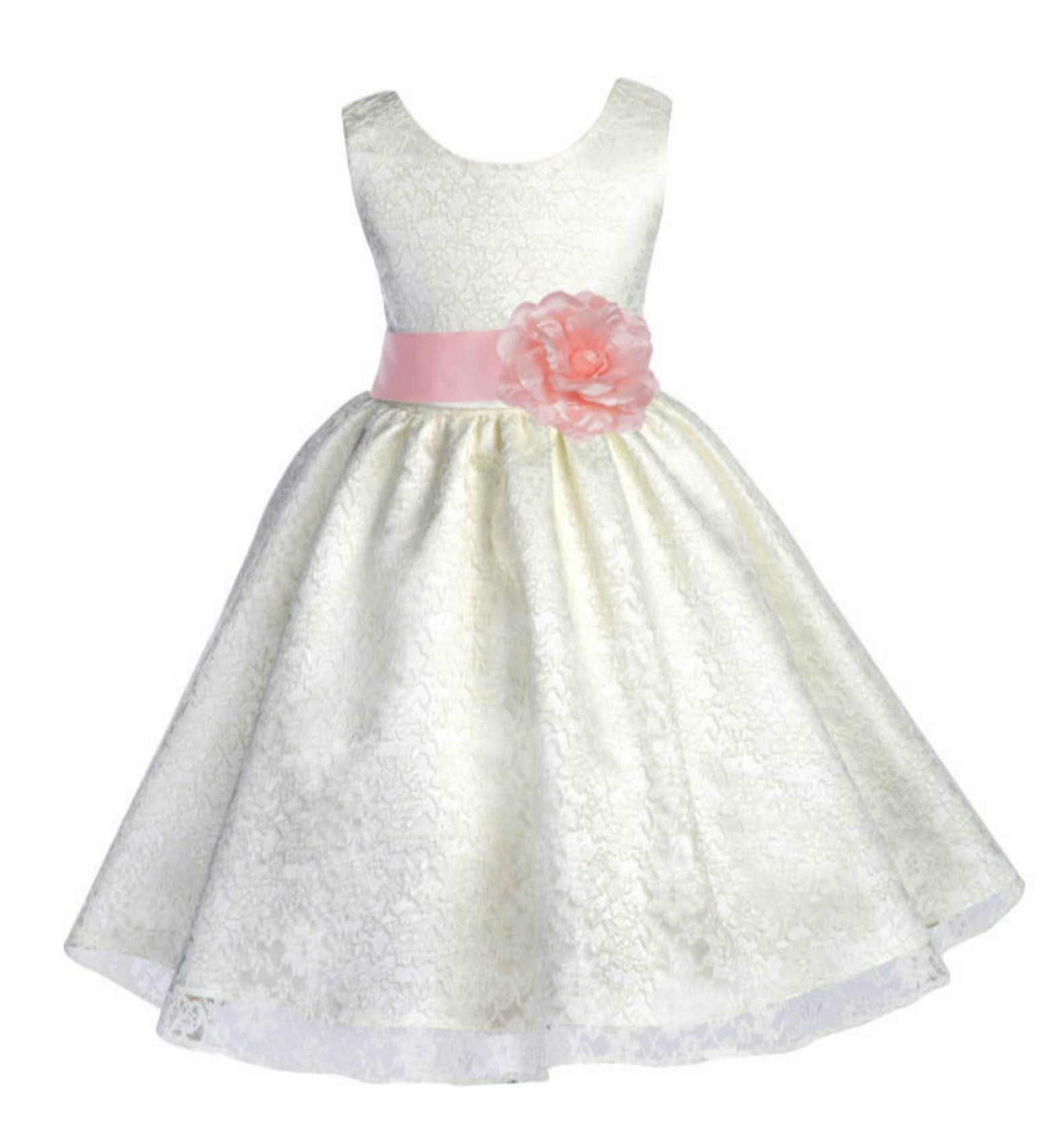 Ivory/Peach Floral Lace Overlay Flower Girl Dress Special Event 163S