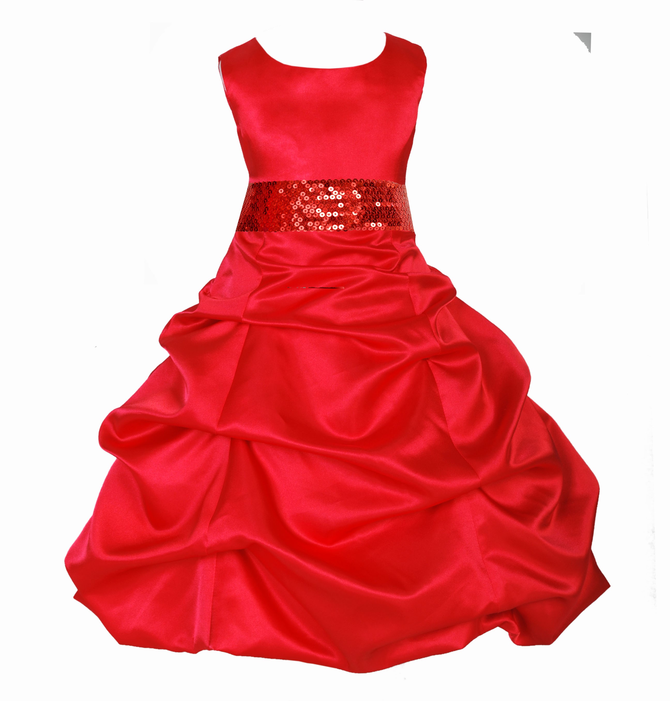 Matching Red Satin Pick-Up Bubble Flower Girl Dress Sequins 806mh