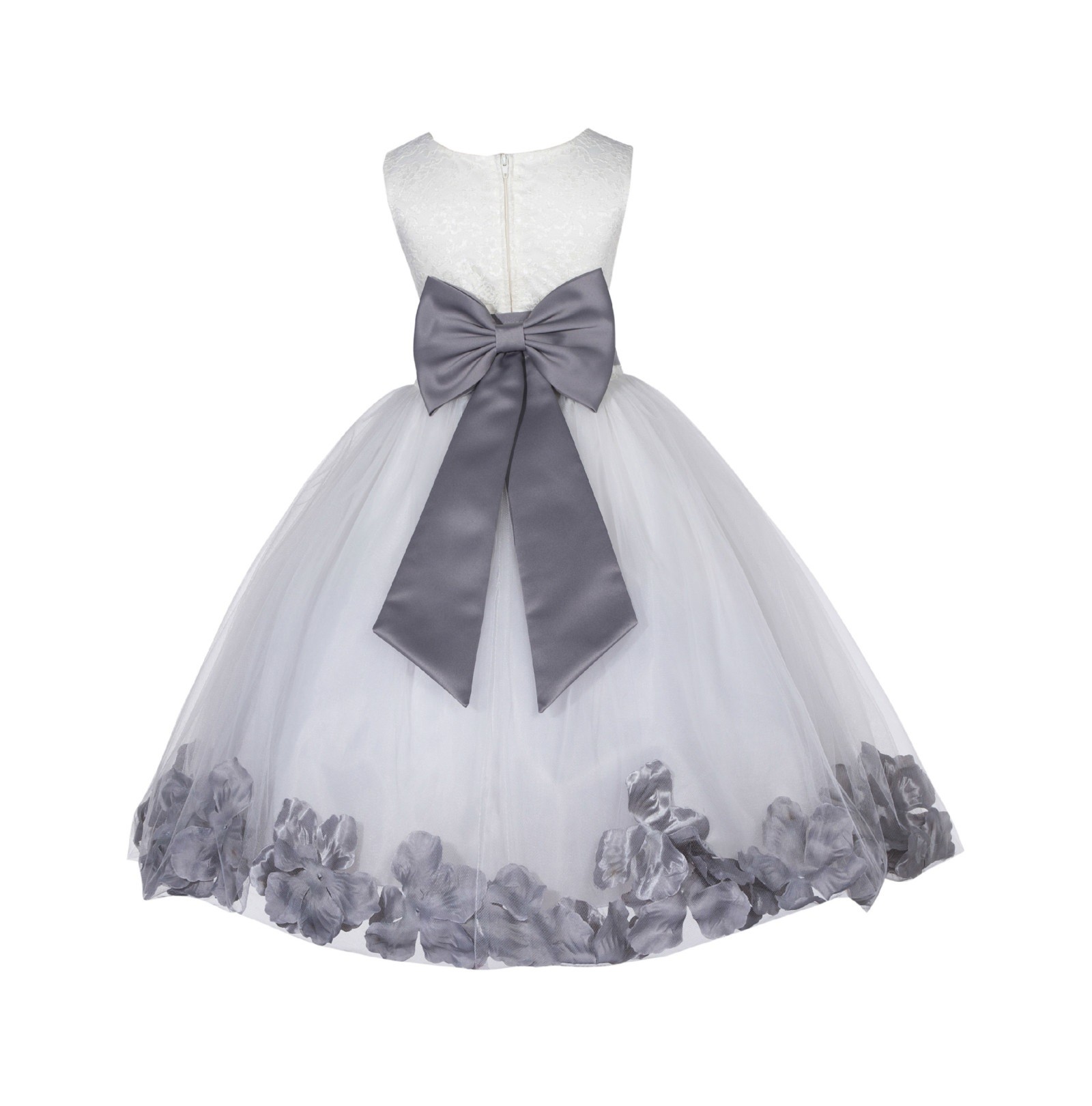 Ivory/Mercury Lace Top Floral Petals Ivory Flower Girl Dress 165T
