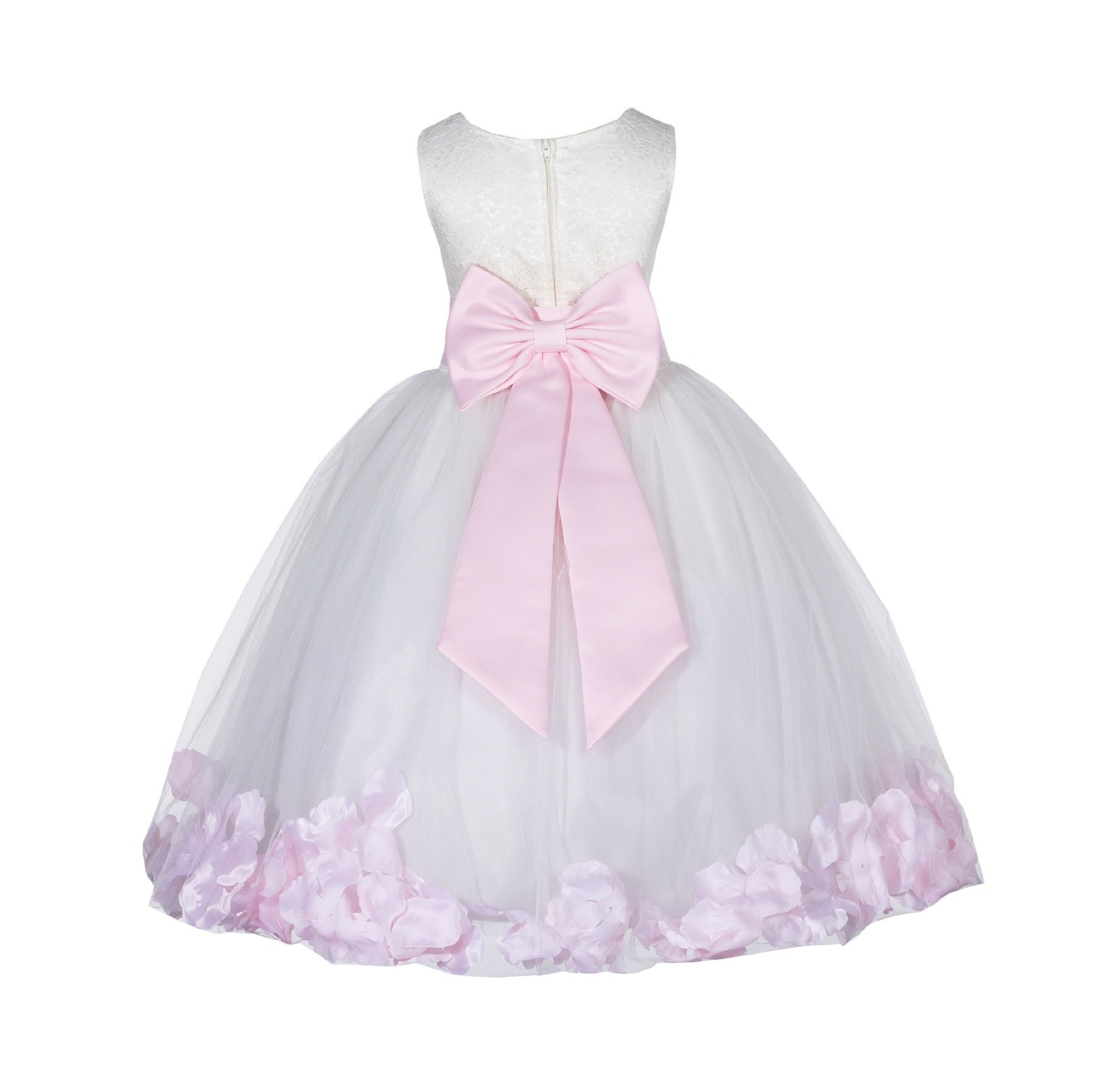 Ivory/Pink Lace Top Floral Petals Ivory Flower Girl Dress 165T
