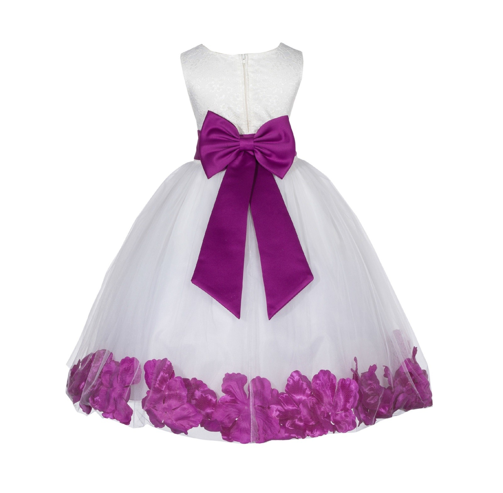 Ivory/Raspberry Lace Top Floral Petals Ivory Flower Girl Dress 165T