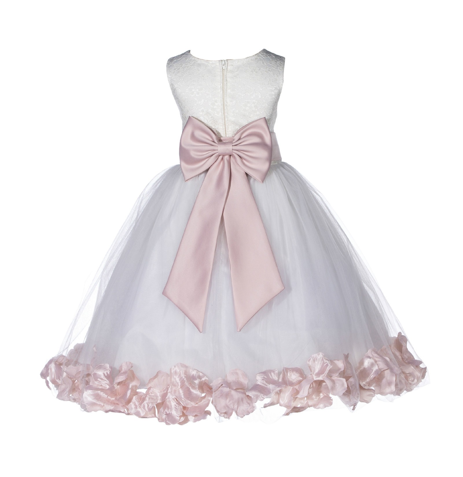 Ivory/Blush Pink Lace Top Floral Petals Ivory Flower Girl Dress 165T