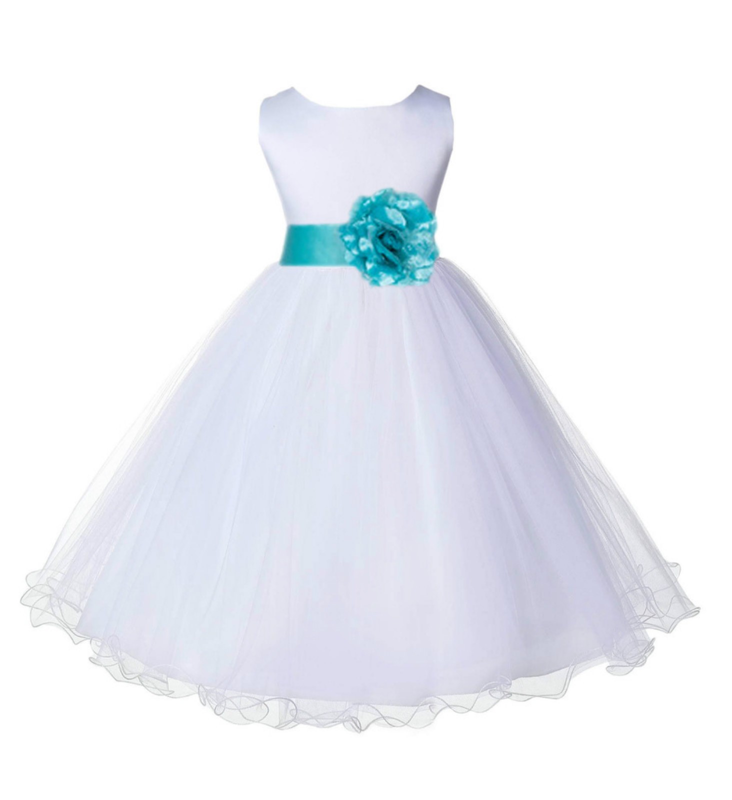 White/Tiffany Tulle Rattail Edge Flower Girl Dress Wedding Bridal 829S