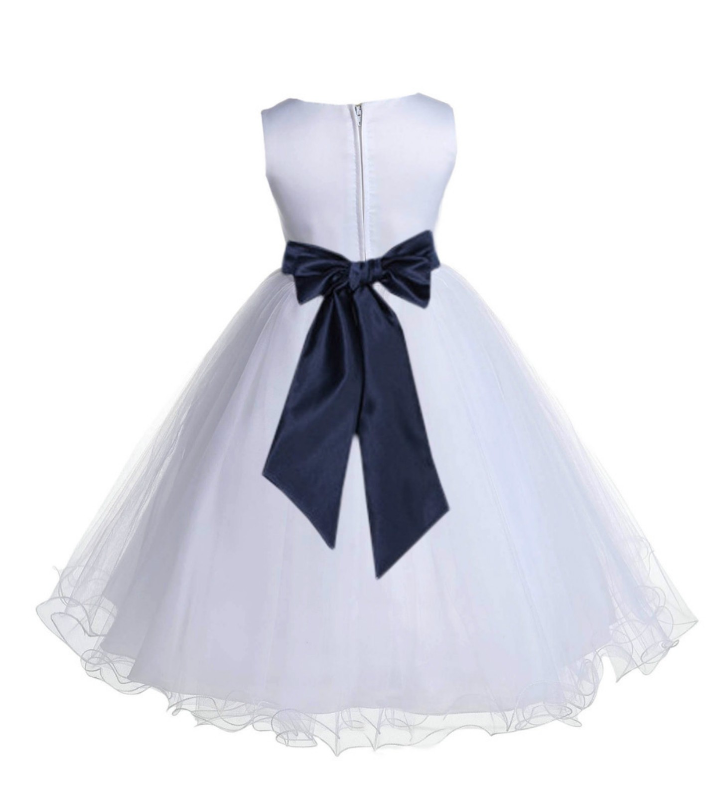 White/Midnight Tulle Rattail Edge Flower Girl Dress Wedding Bridal 829S