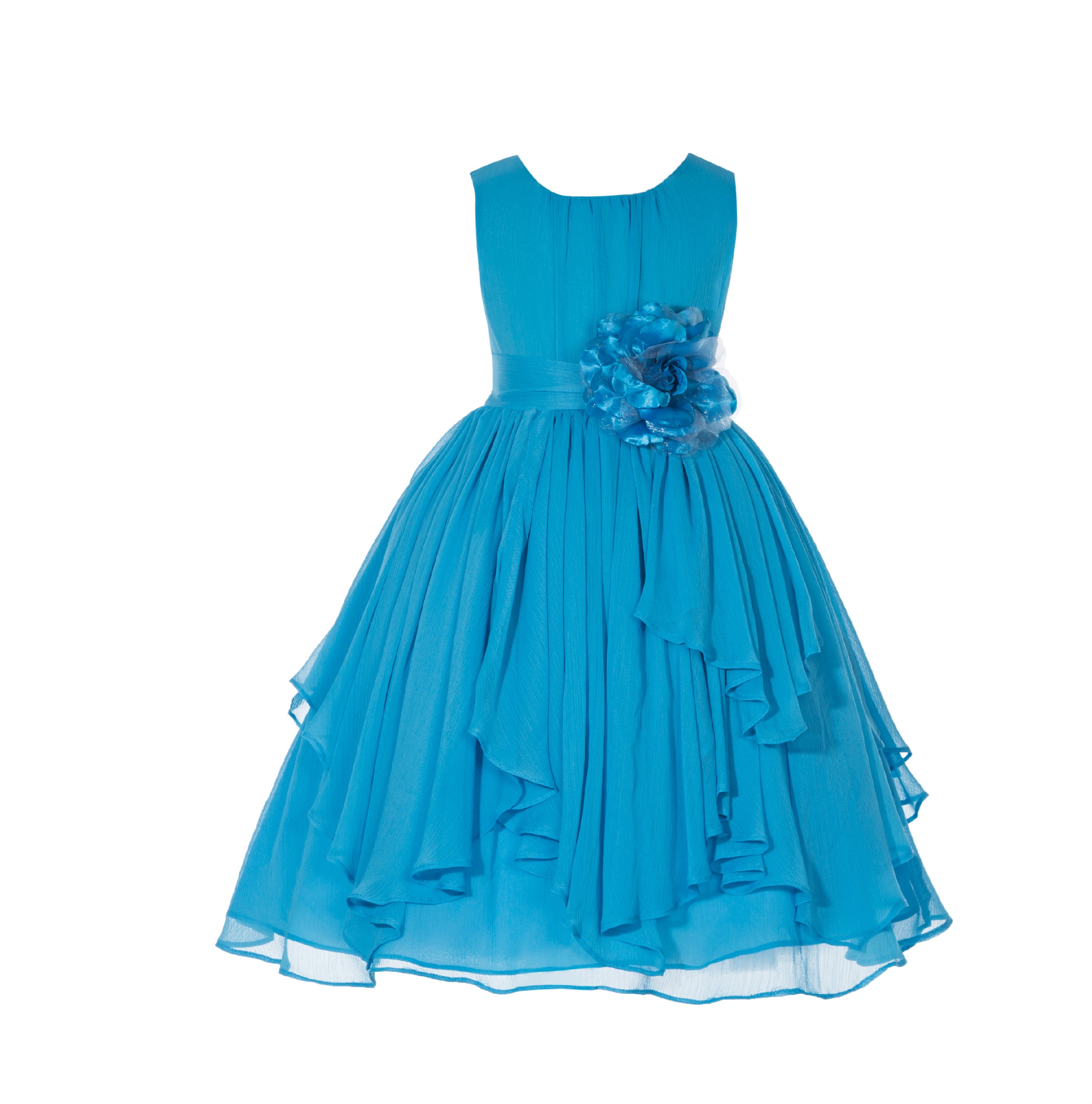 Turquoise Yoryu Chiffon Ruched Bodice Flower Pin Flower Girl Dress 162F