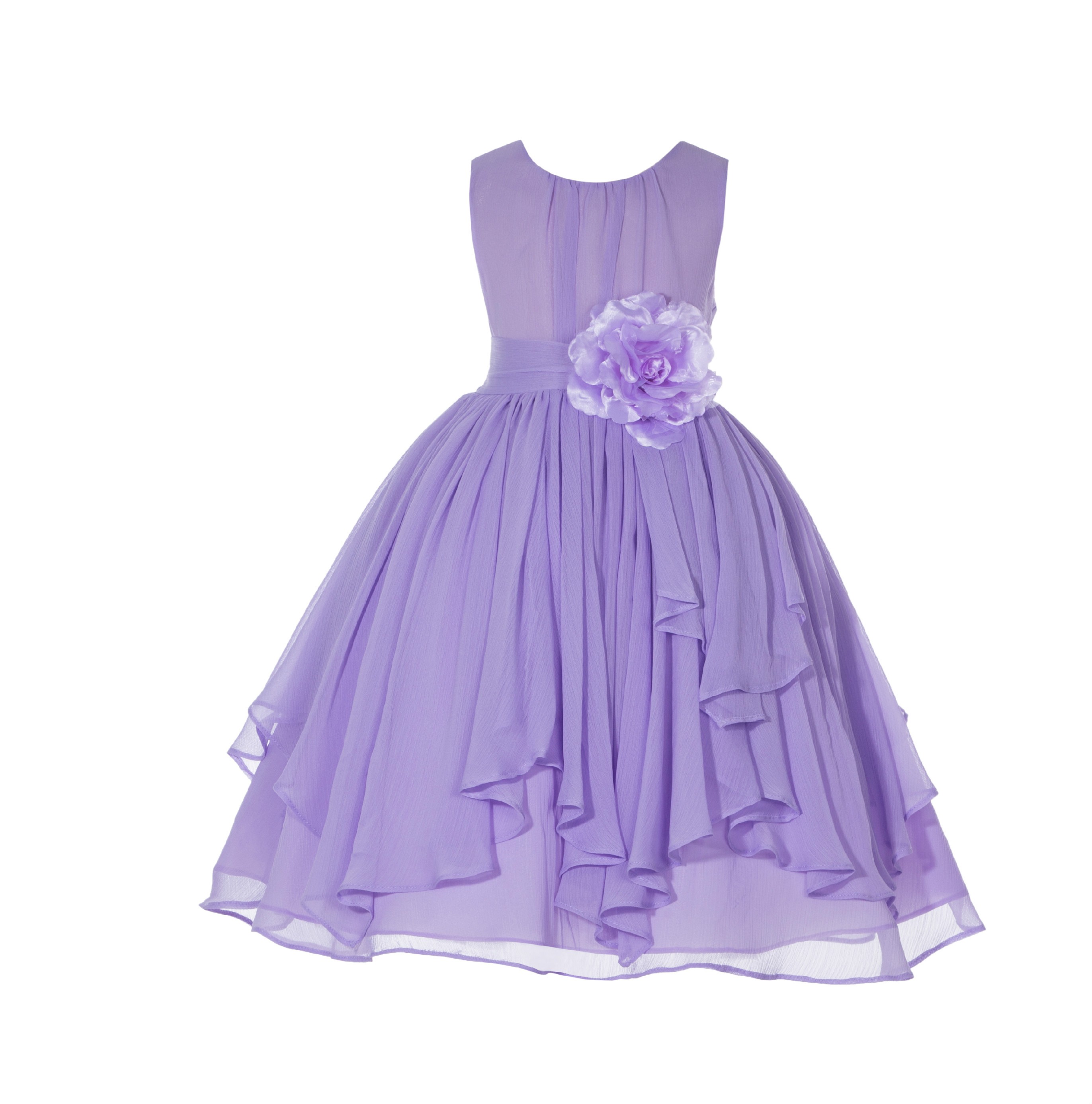 Lilac Yoryu Chiffon Ruched Bodice Flower Pin Flower Girl Dress 162F
