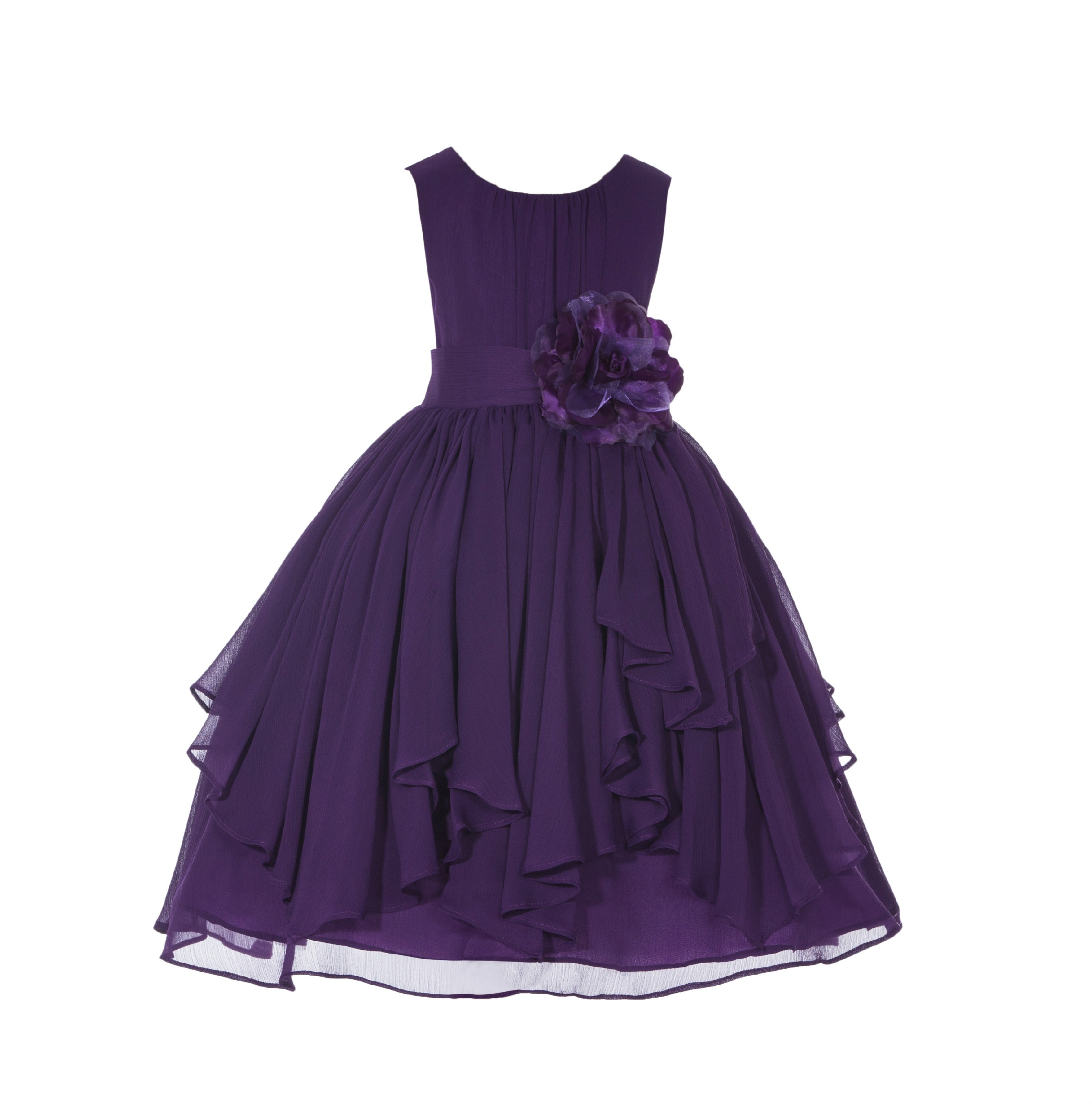 Purple Yoryu Chiffon Ruched Bodice Flower Pin Flower Girl Dress 162F