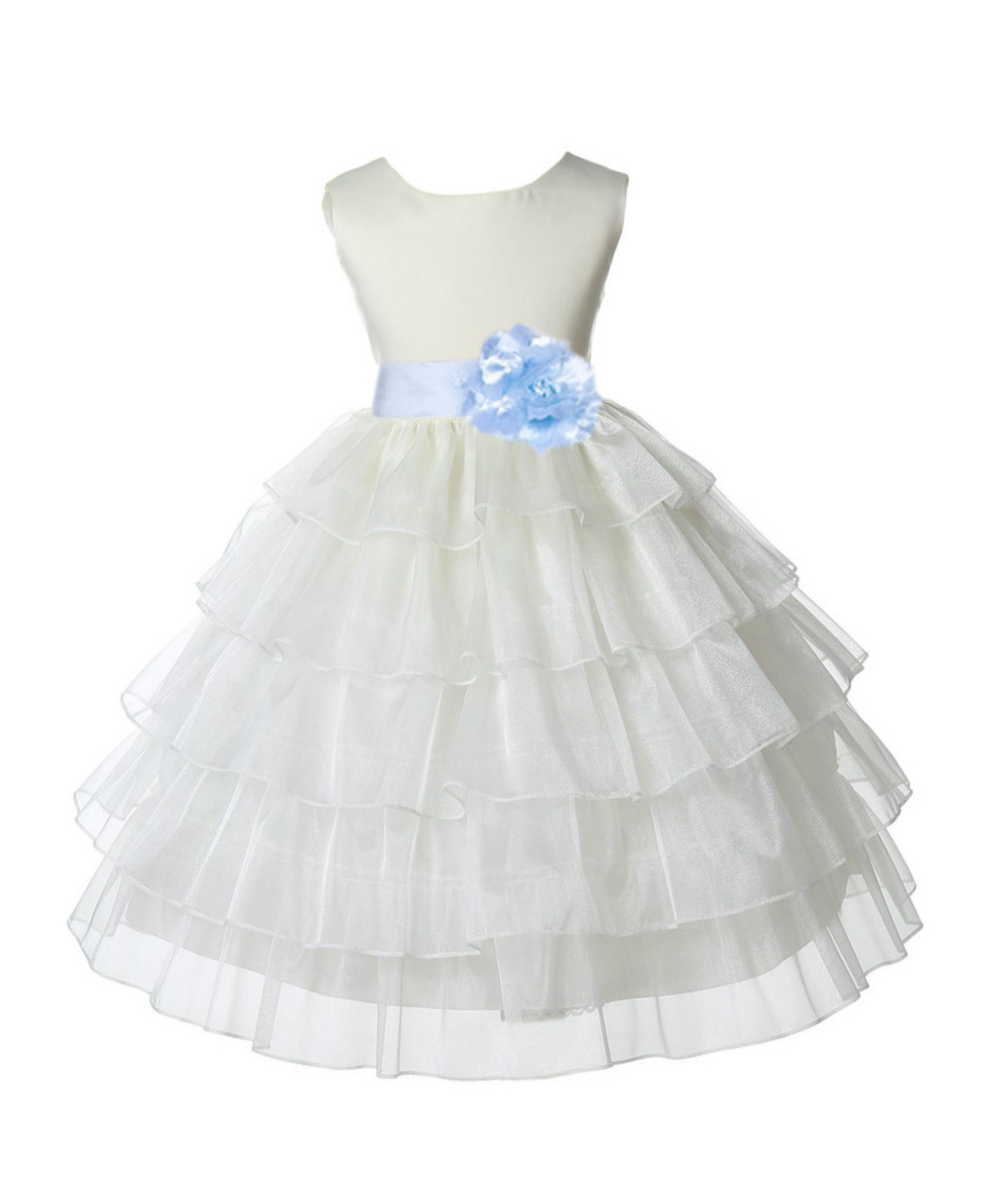 Ivory/Ice Blue Satin Shimmering Organza Flower Girl Dress Wedding 308S