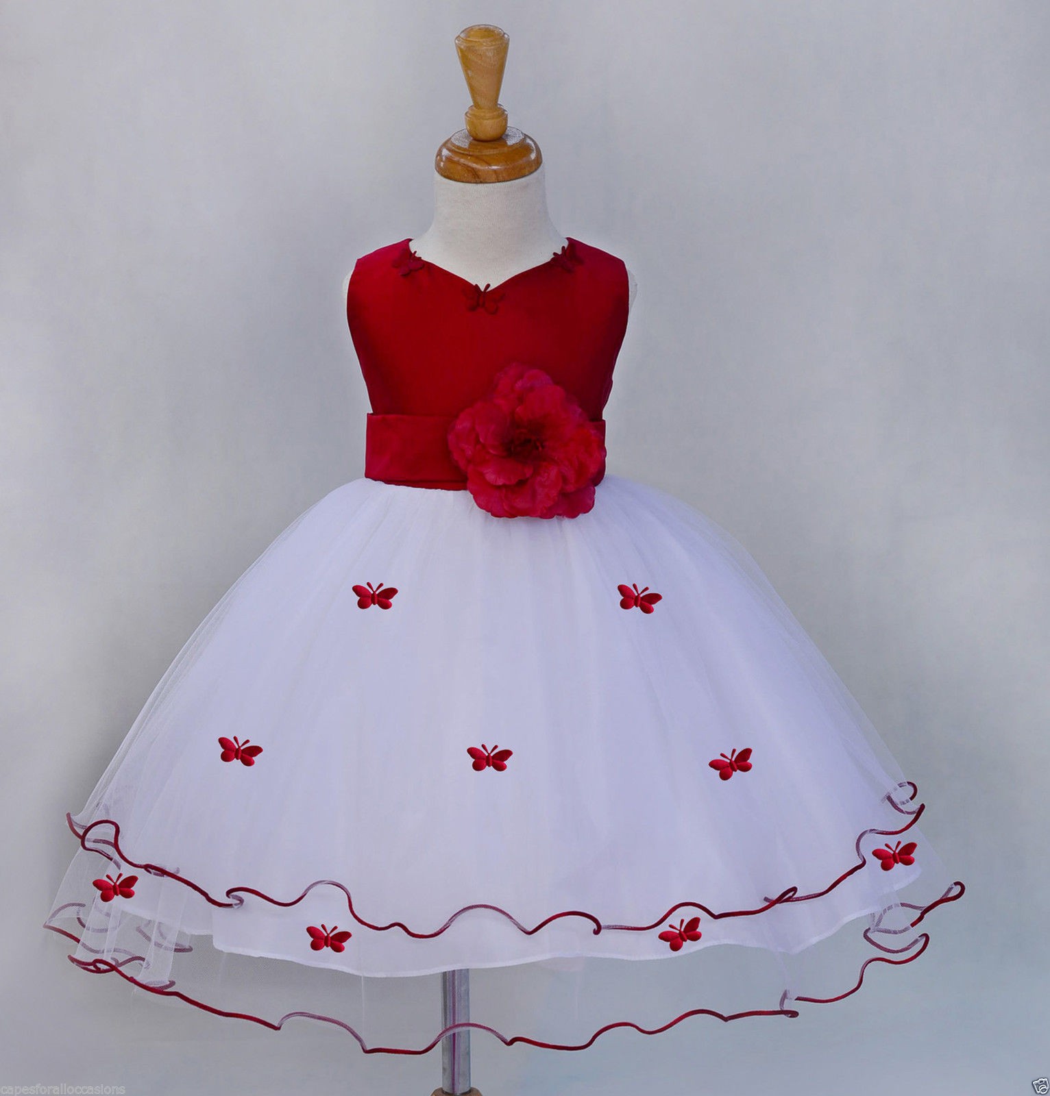 Apple Red Satin Tulle Butterflies Flower Girl Dress Occasions 801T