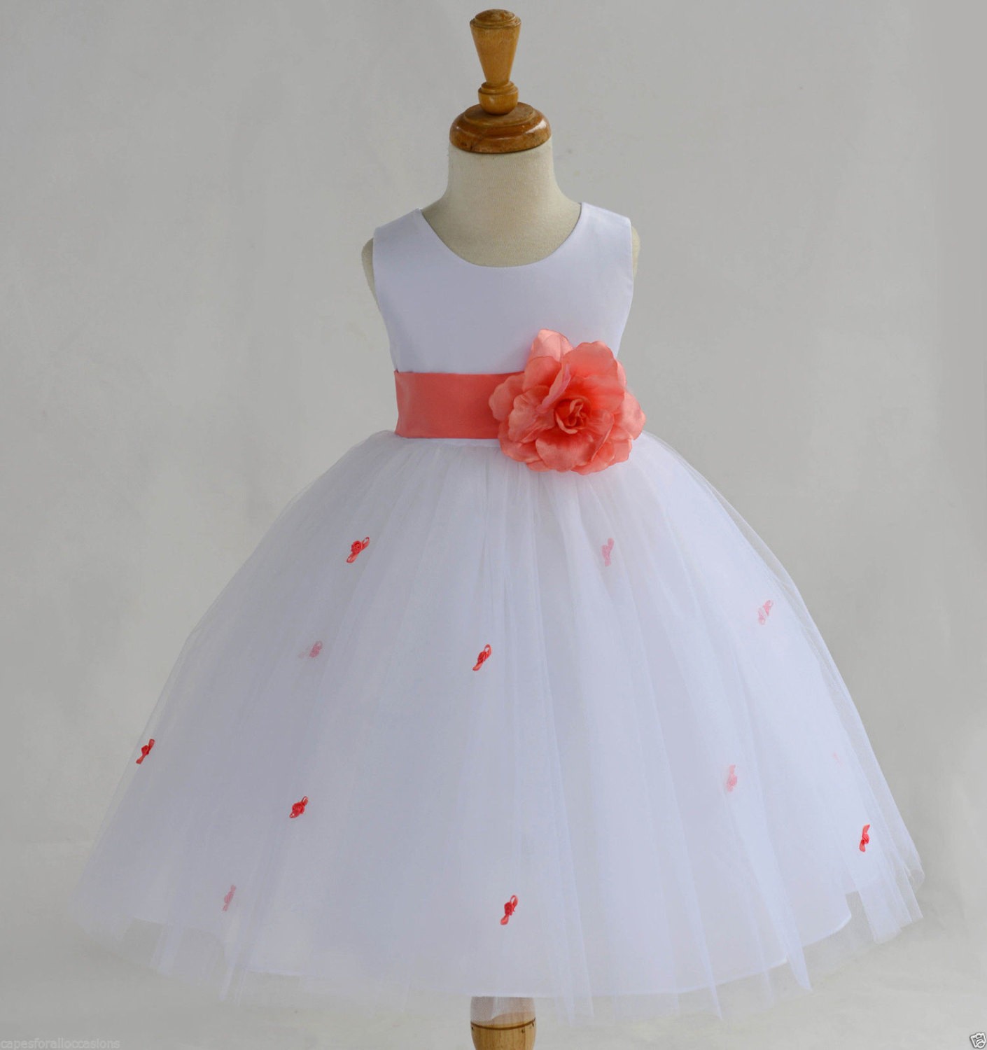 Coral Rosebuds Satin Tulle Flower Girl Dress Special Occasions 815S
