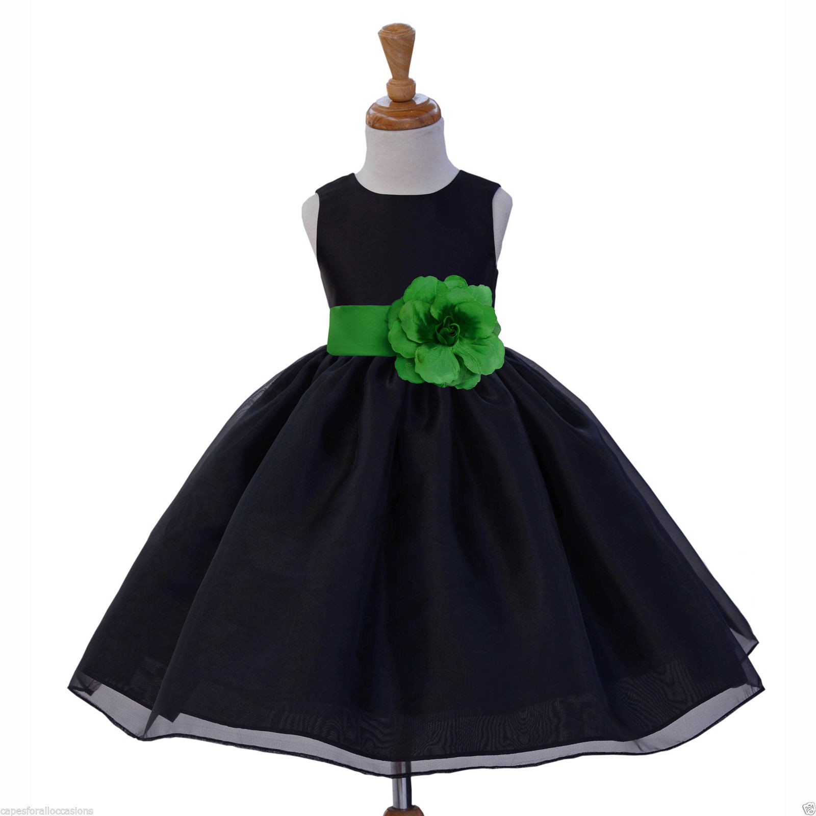 Black/Lime Satin Bodice Organza Skirt Flower Girl Dress 841S