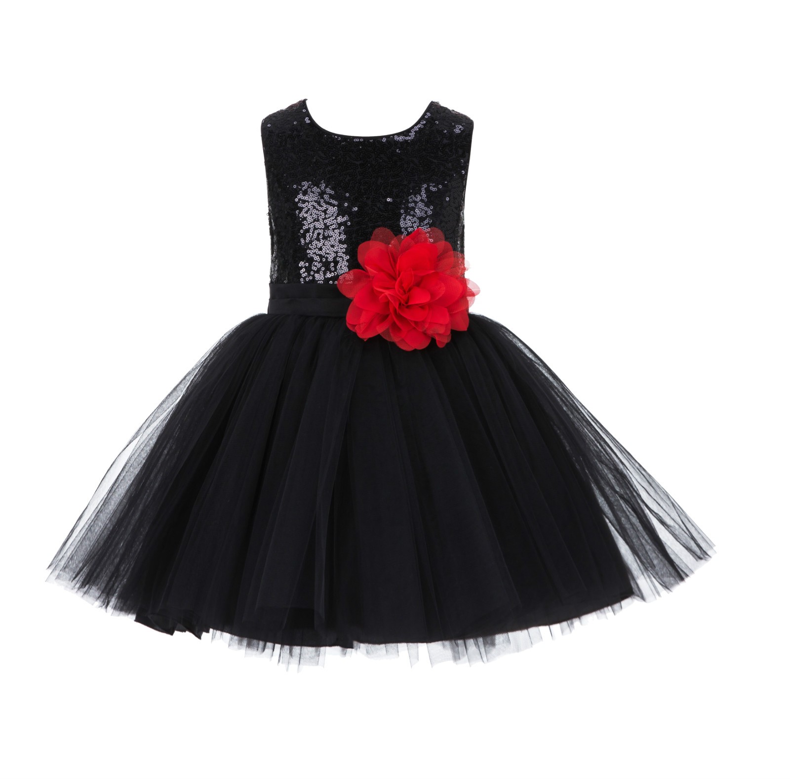 Black/Red Dazzling Sequins Mesh Tulle Flower Girl Dress Elegant 124NF