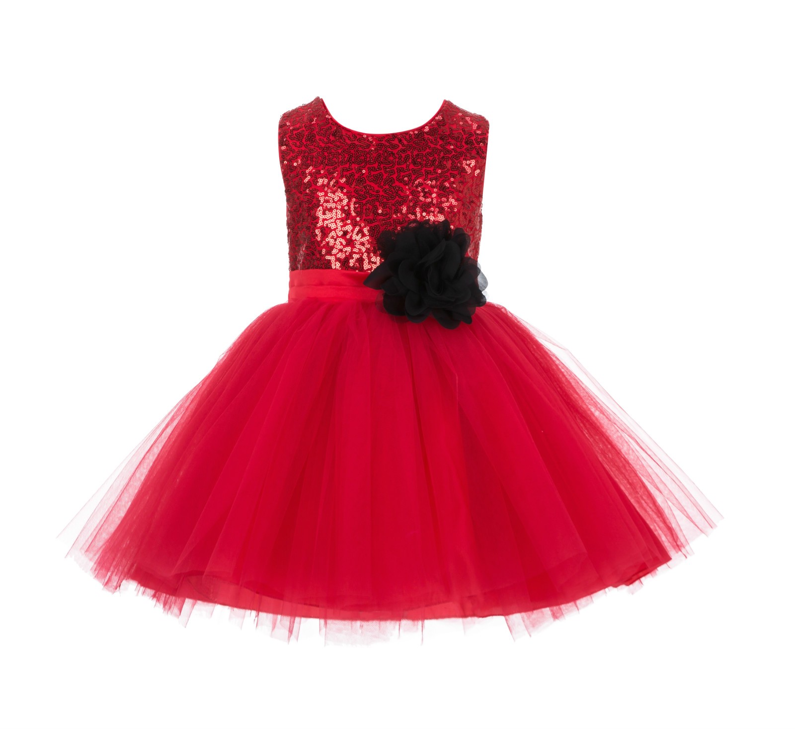 Red/Black Dazzling Sequins Mesh Tulle Flower Girl Dress Elegant 124NF