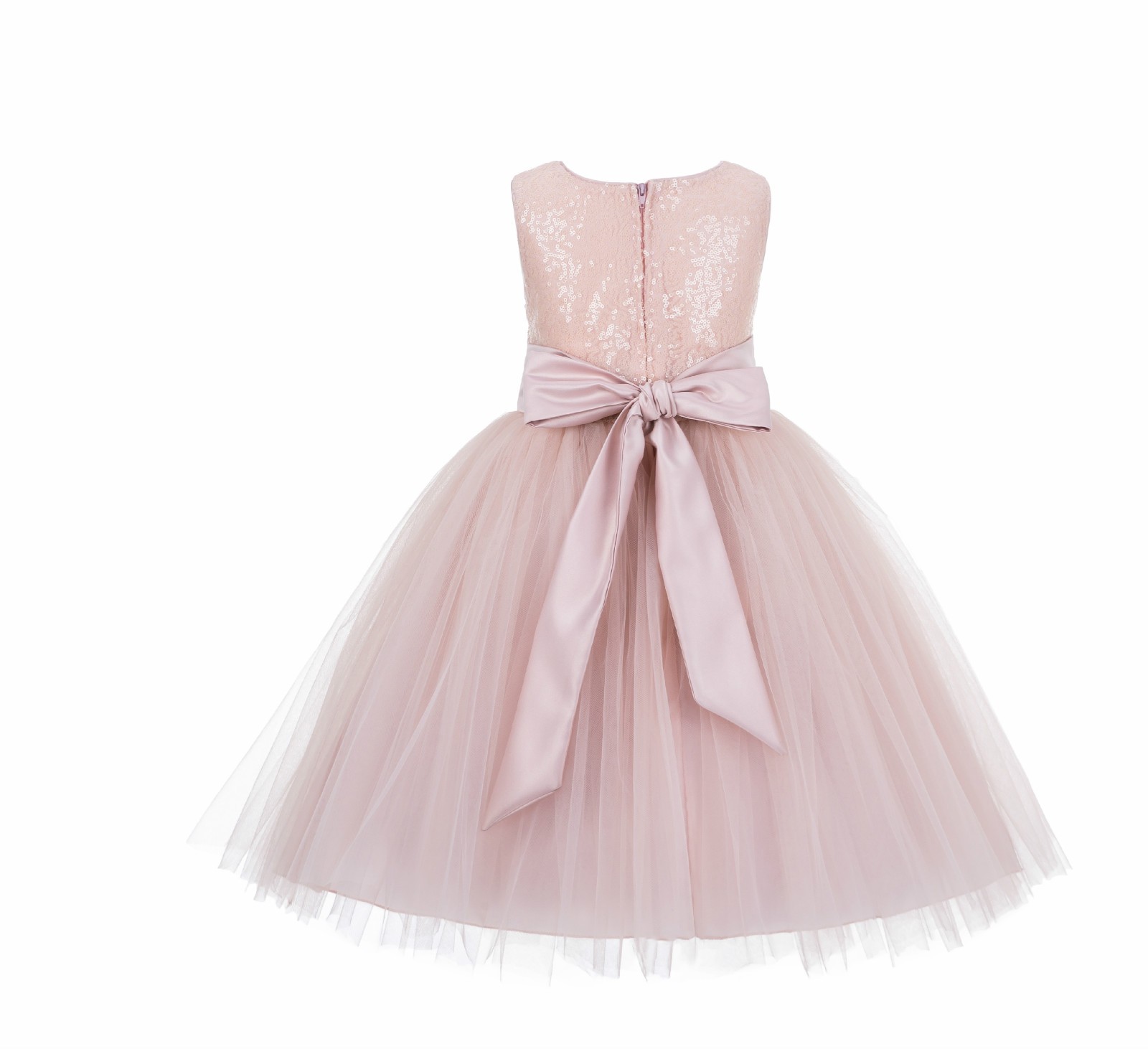 Blush Pink Sequins Bodice Ruffle Tulle Flower Girl Dress Formal J122
