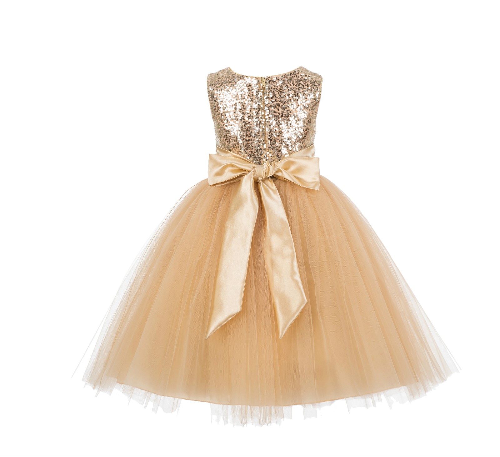 Gold Sequins Bodice Ruffle Tulle Flower Girl Dress Formal J122