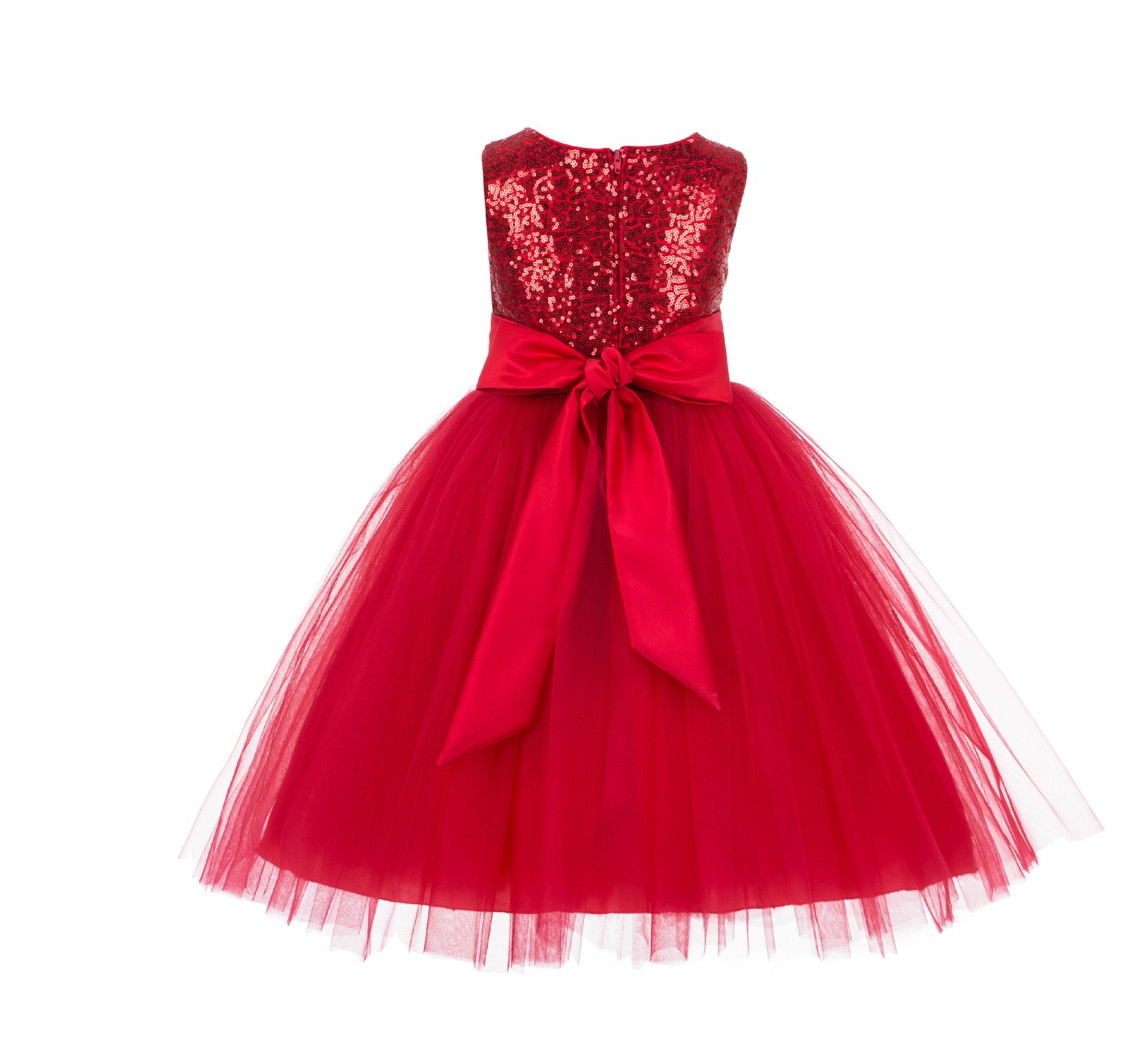 Red Sequins Bodice Ruffle Tulle Flower Girl Dress Formal J122
