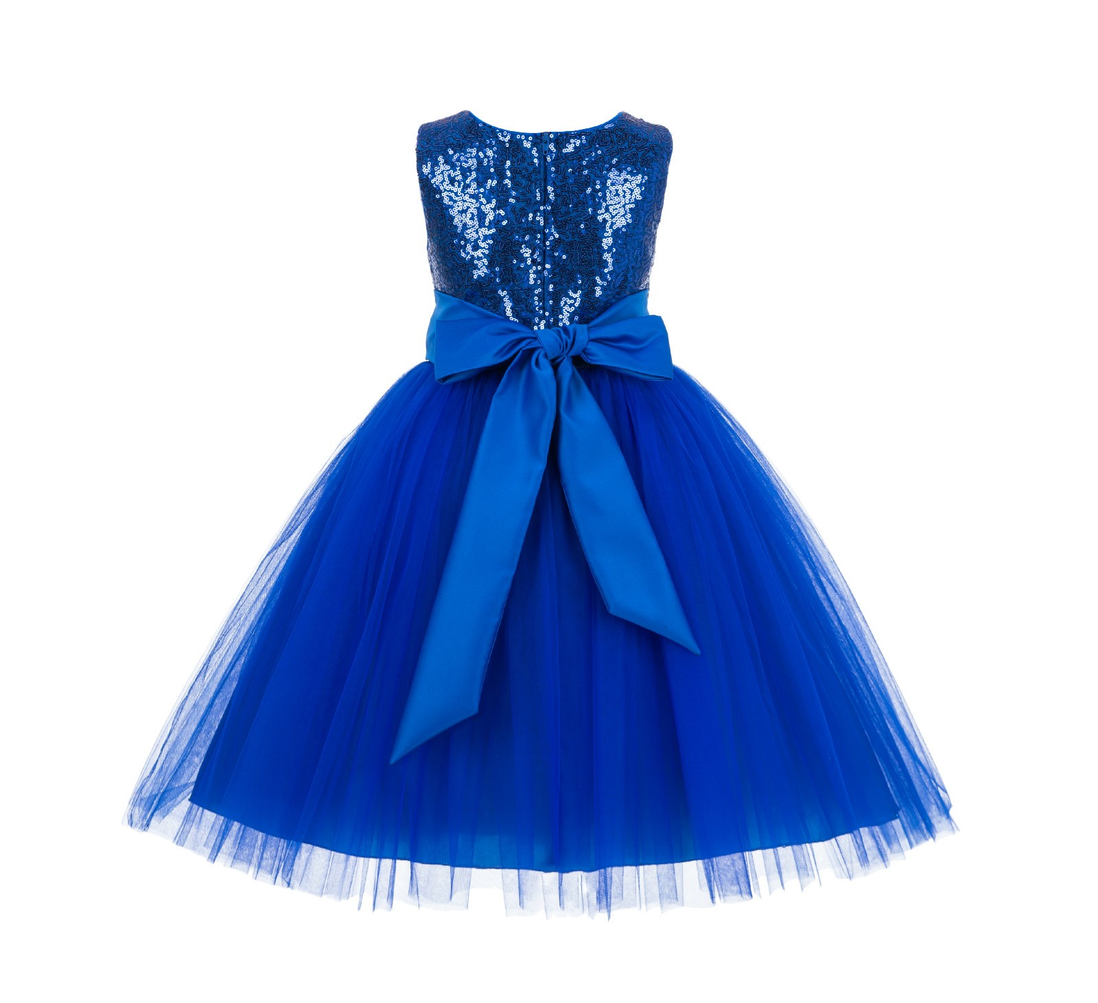 Royal Blue Sequins Bodice Ruffle Tulle Flower Girl Dress Formal J122
