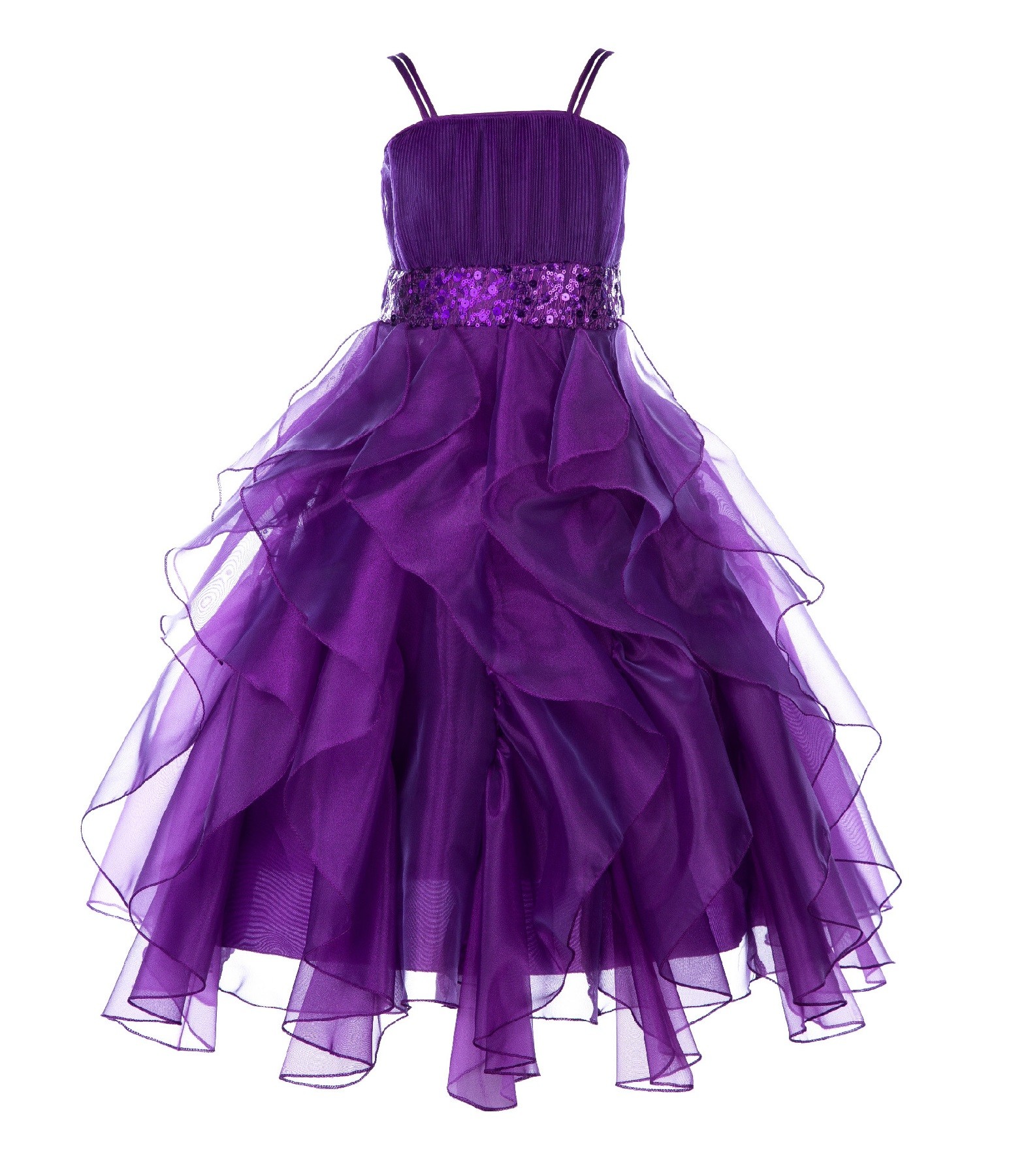 Purple Satin Organza Sequin Spaghetti-Straps Flower Girl Dress 009