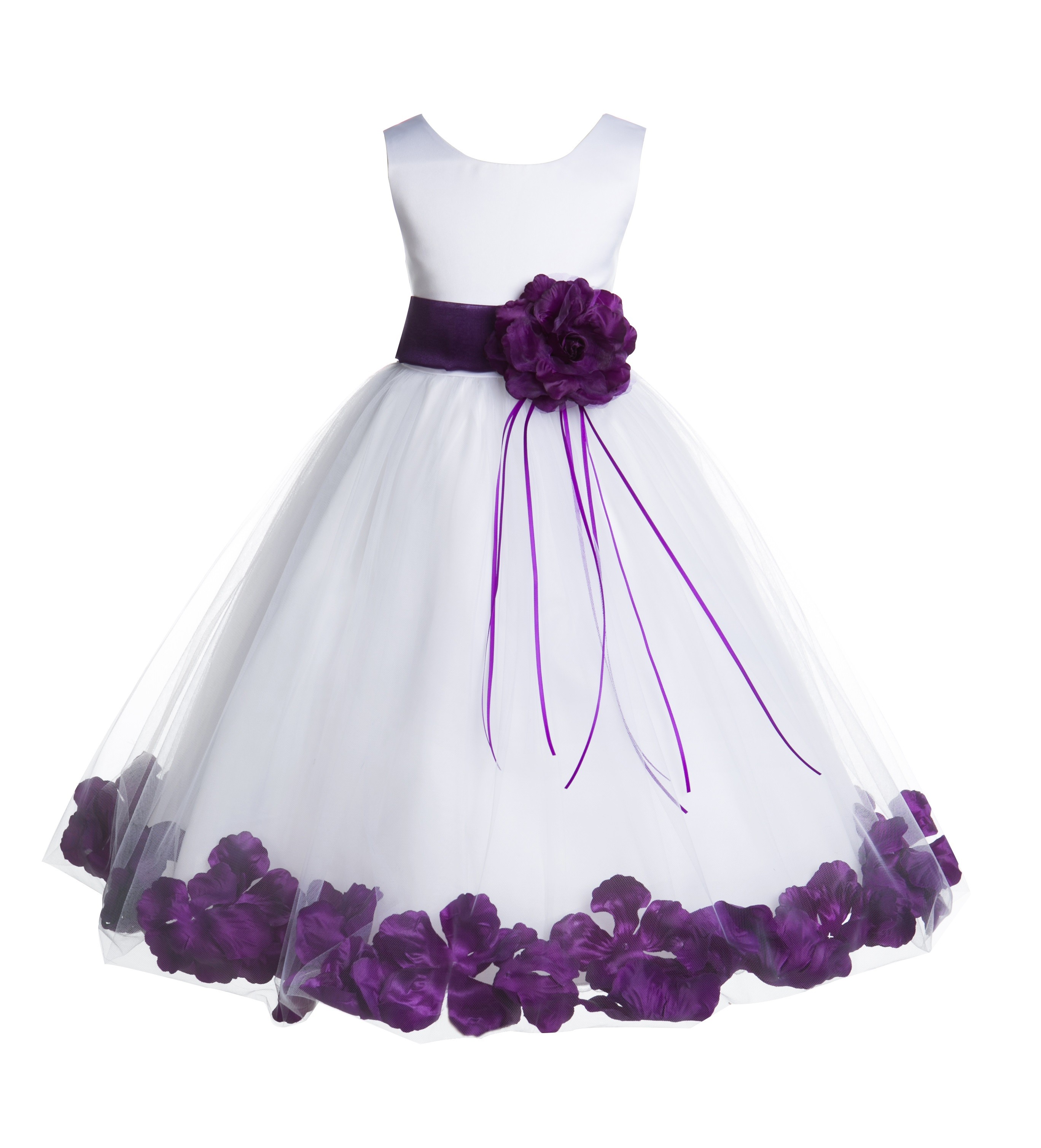 White/Purple Floral Rose Petals Tulle Flower Girl Dress 007