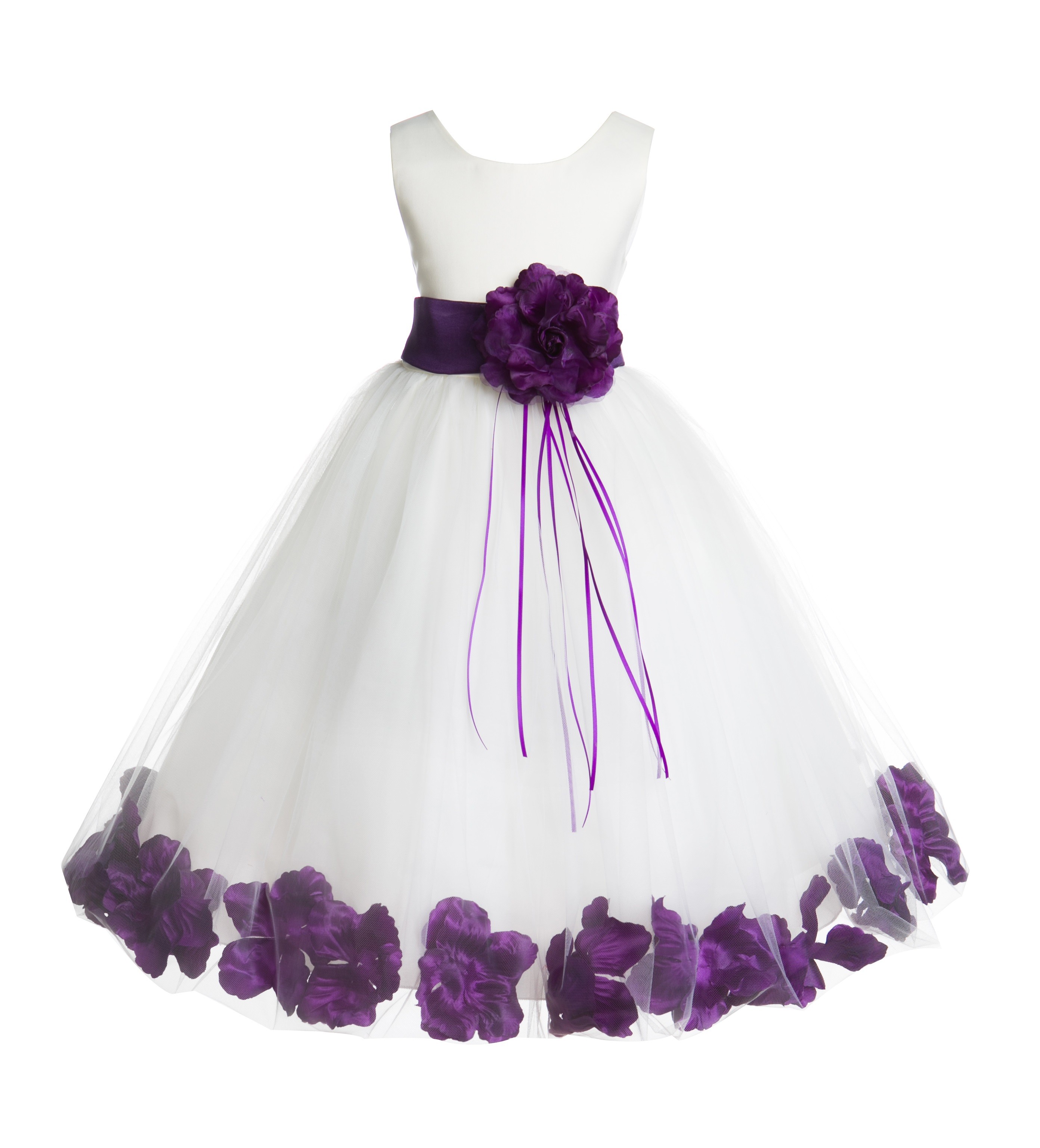 Ivory/Purple Floral Rose Petals Tulle Flower Girl Dress 007